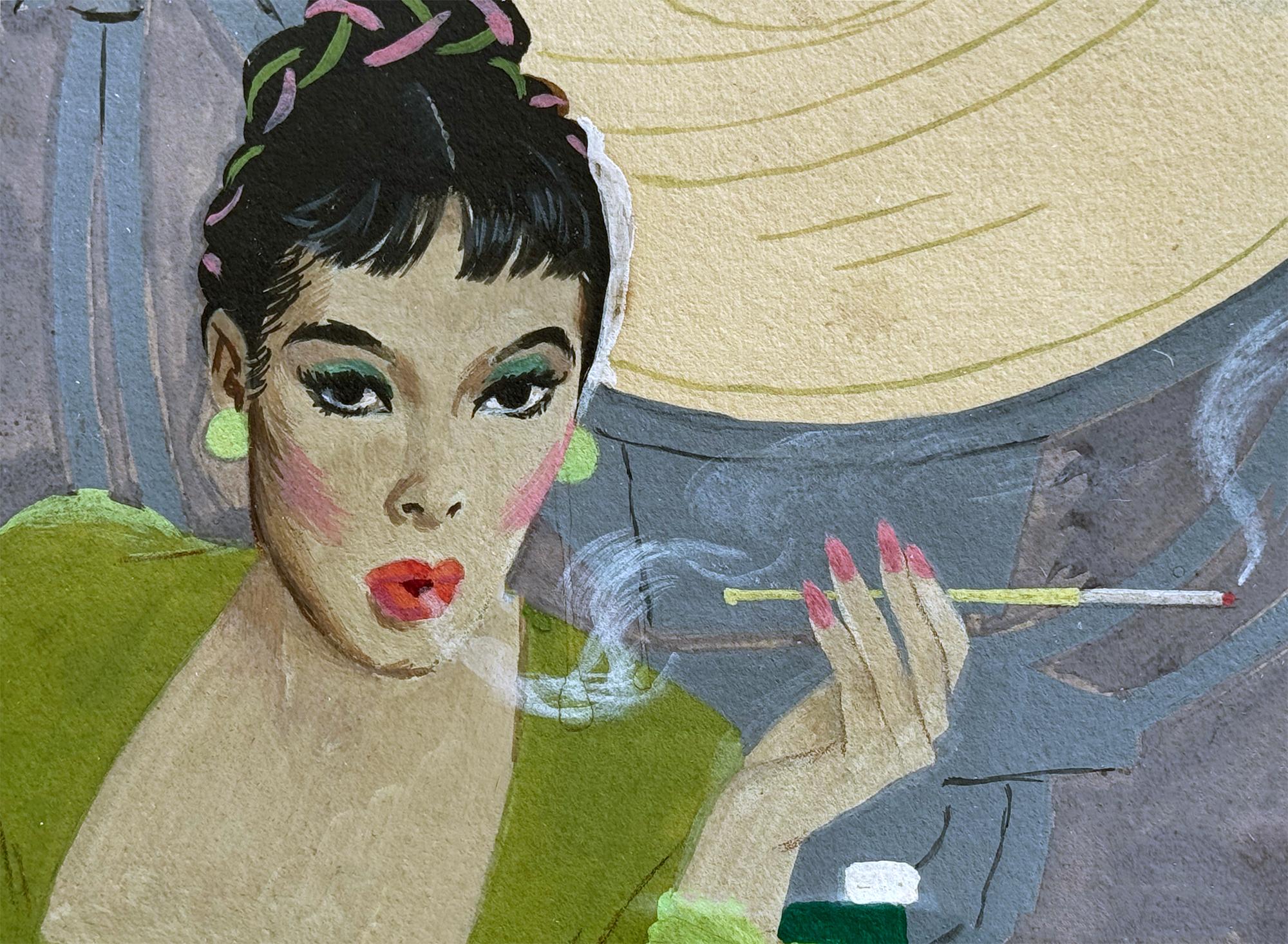Ilustración Cosmopolita de Mediados de Siglo Narrativa Familiar Surrealista en venta 2