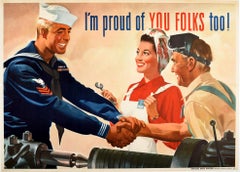 Original Vintage Poster I'm Proud Of You Folks Too WWII US Navy Home Front Work