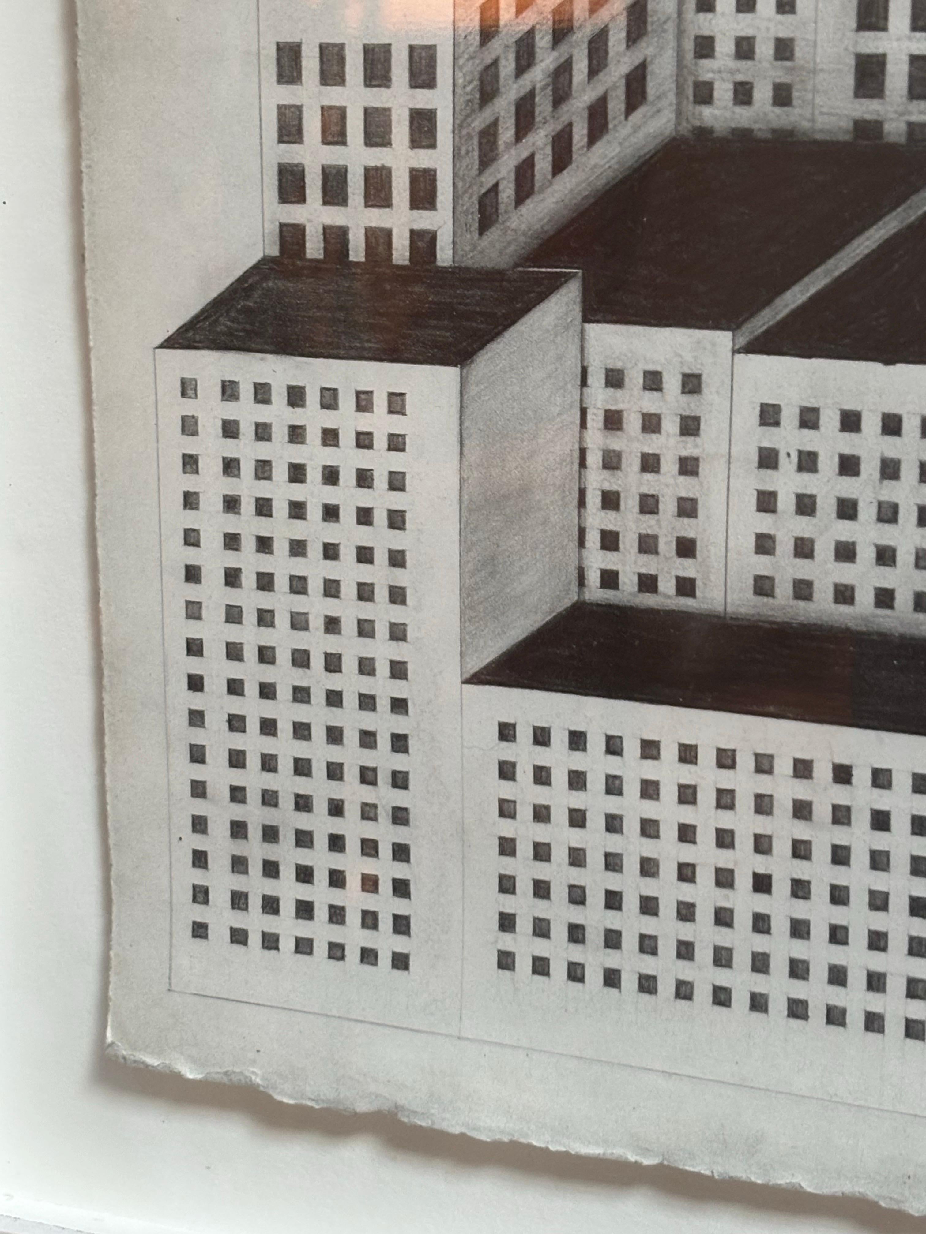American Jon Widman Graphite Cityscape For Sale