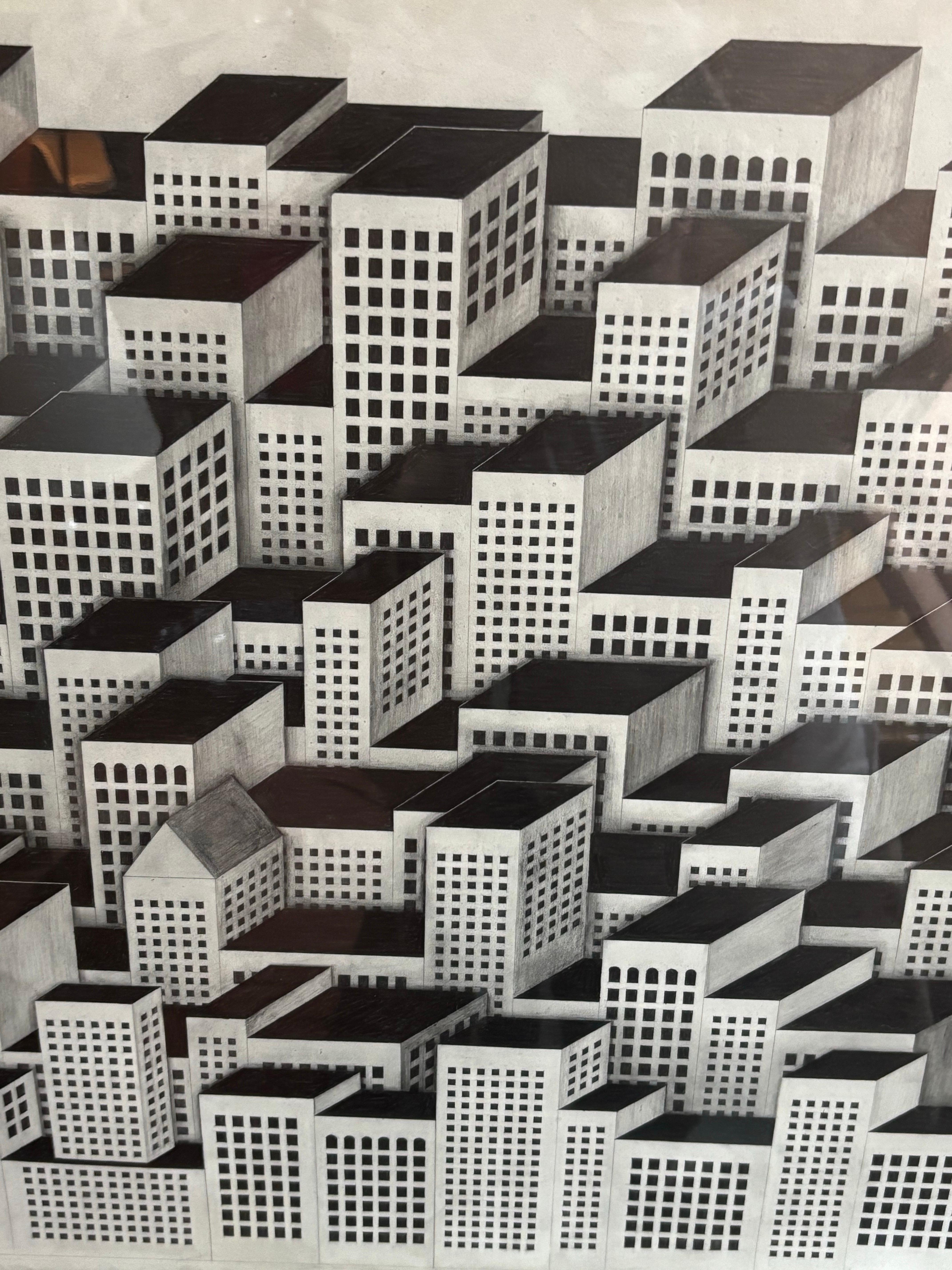 Contemporary Jon Widman Graphite Cityscape For Sale