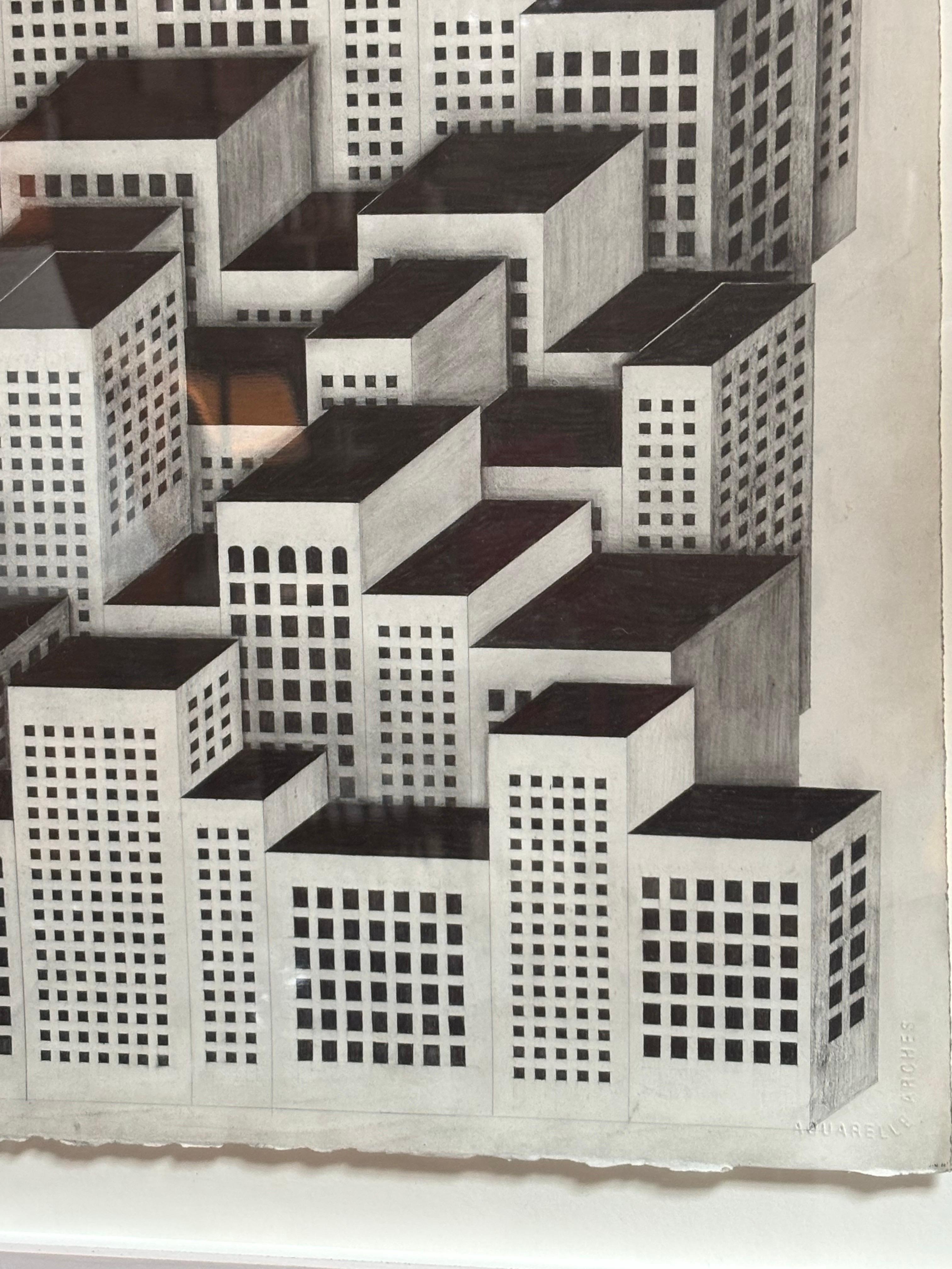 Paper Jon Widman Graphite Cityscape For Sale