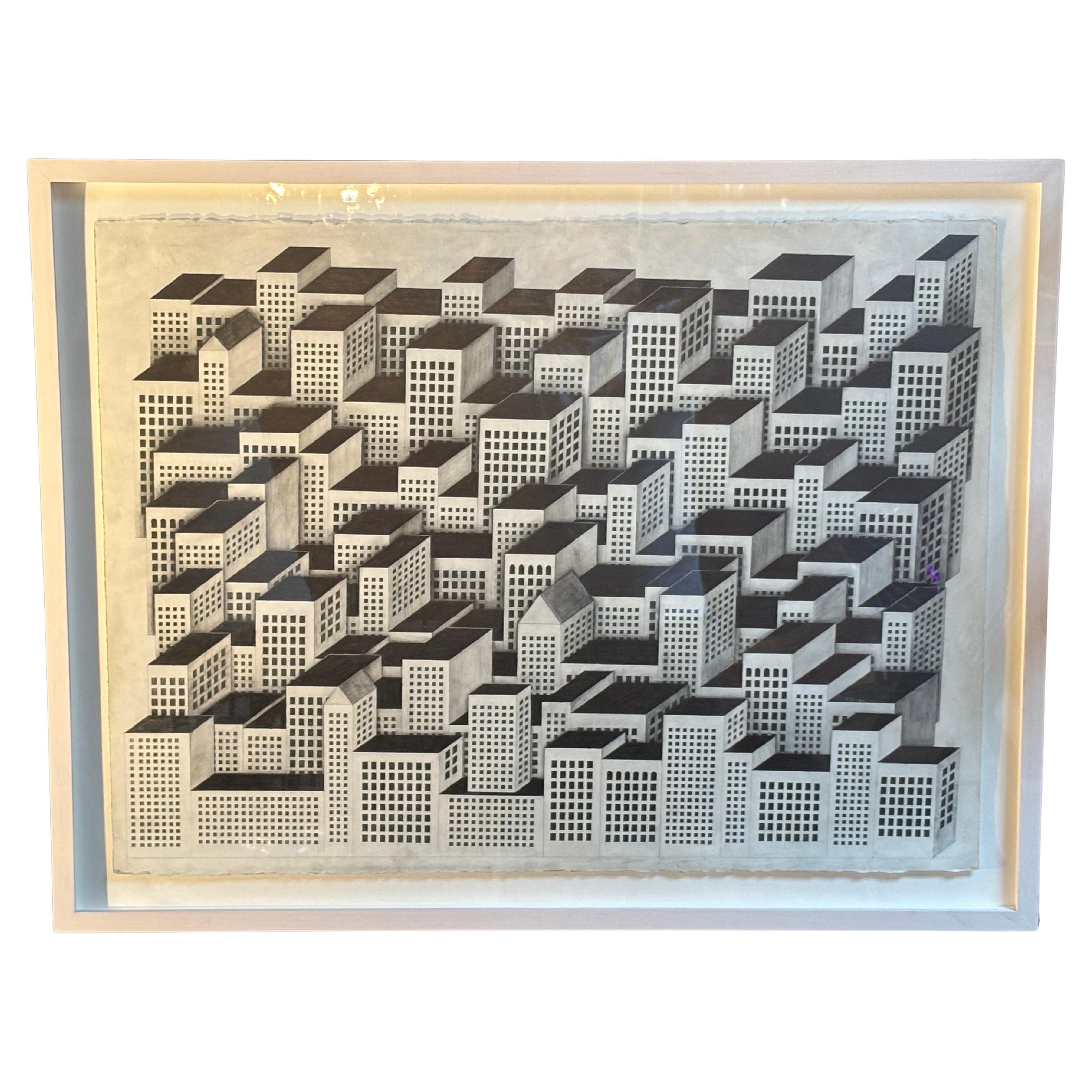 Jon Widman Graphite Cityscape For Sale