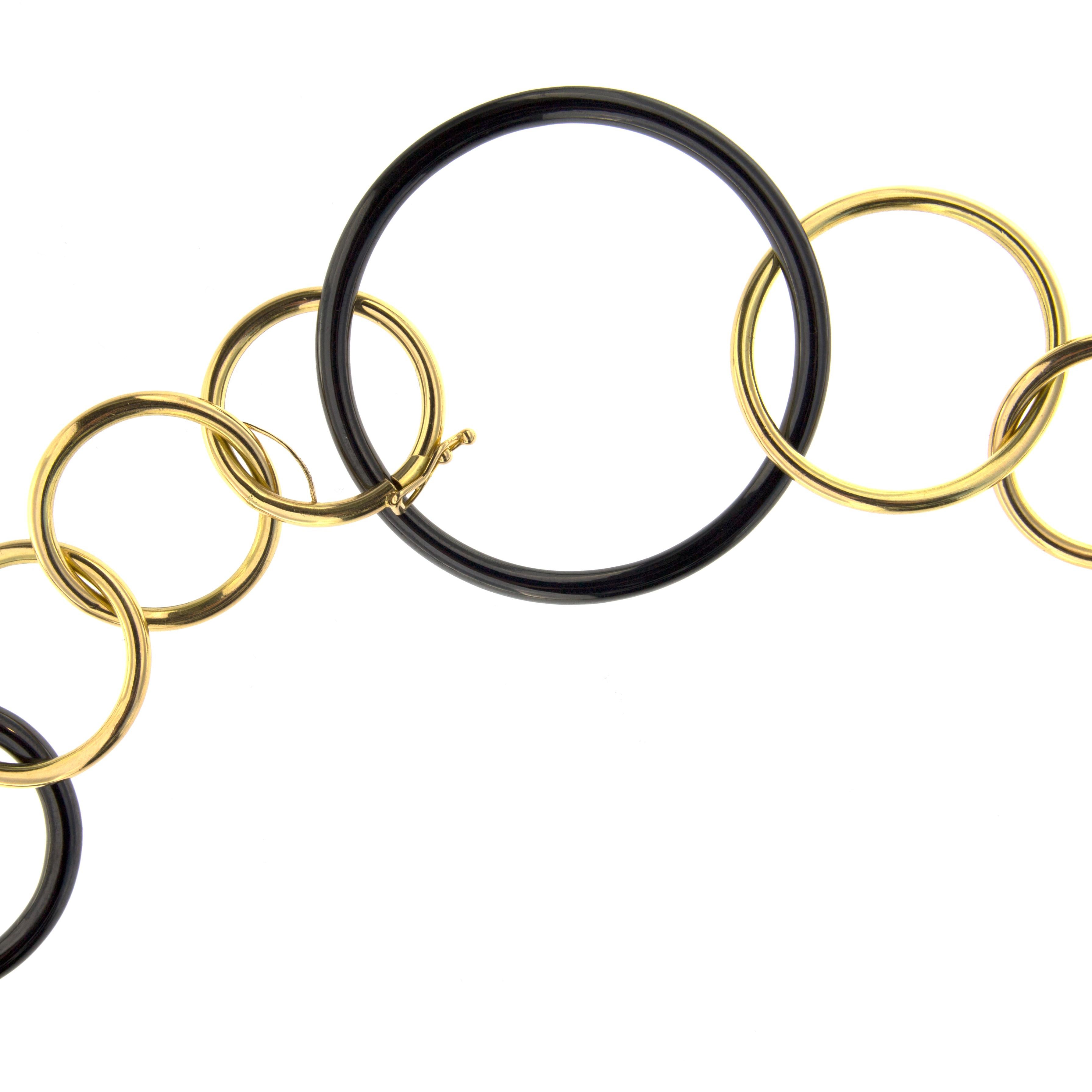 Women's Alex Jona 18 Karat Yellow Gold and High-Tech Black Ceramic Circle Link Necklace