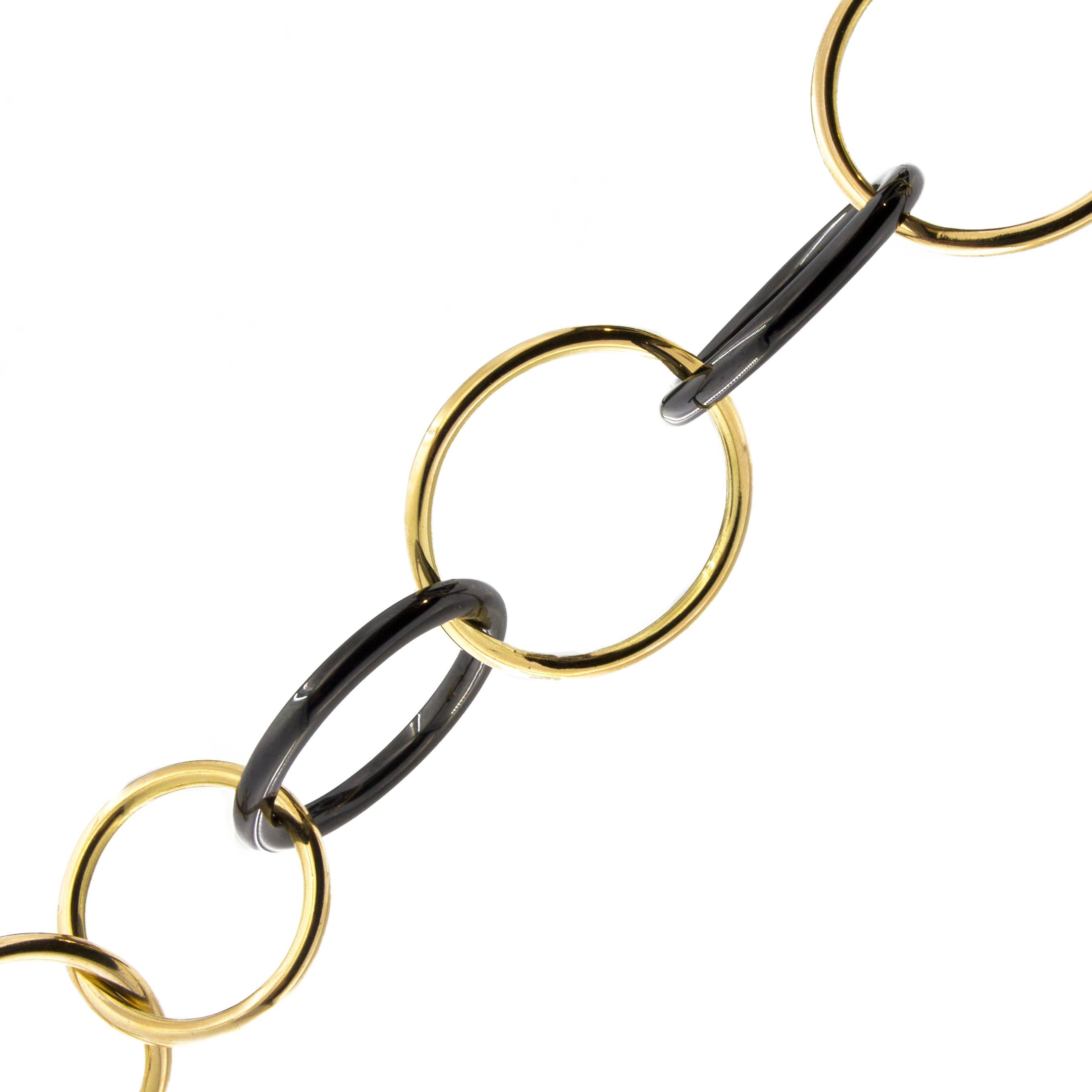 Alex Jona 18 Karat Yellow Gold and High-Tech Black Ceramic Circle Link Necklace 1