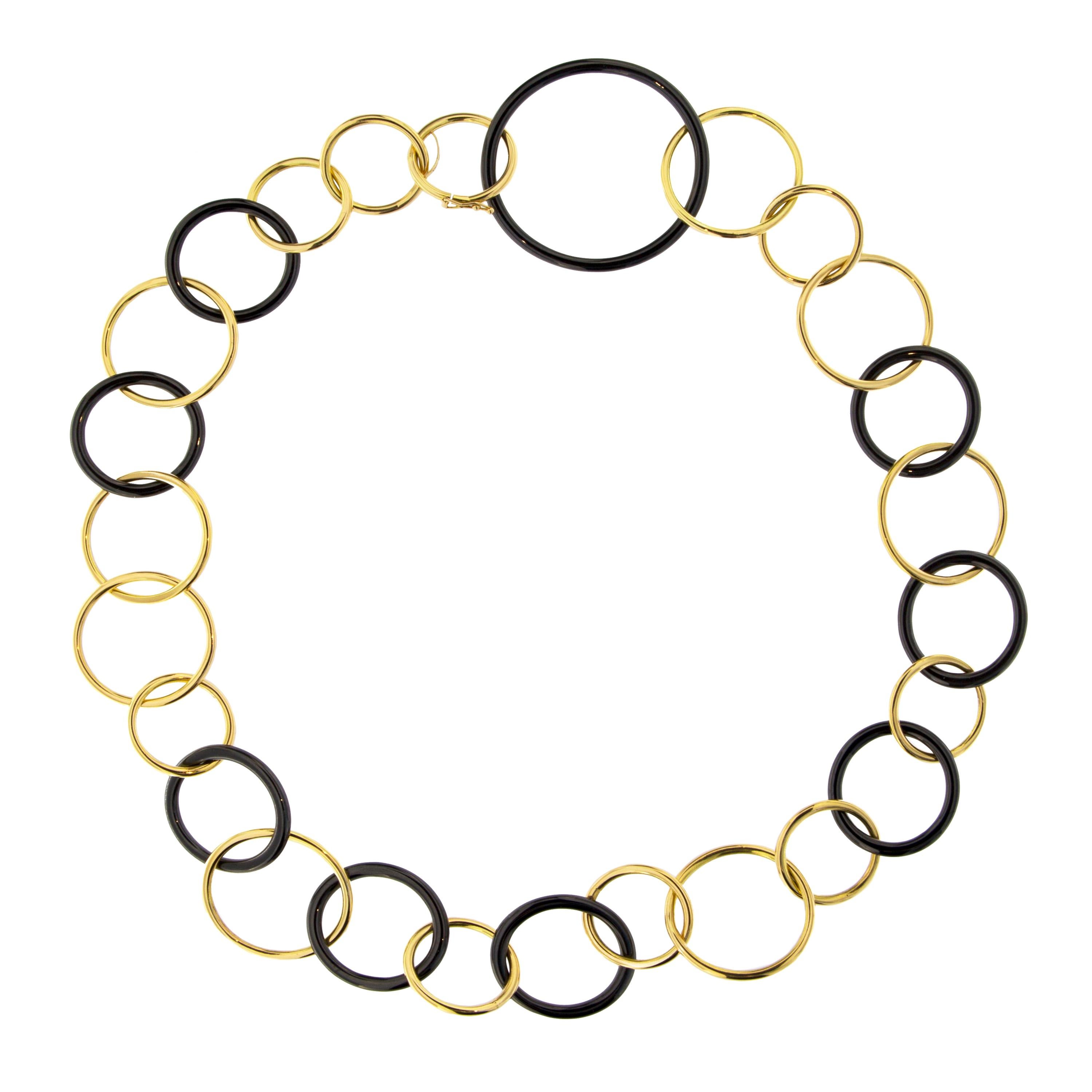 Alex Jona 18 Karat Yellow Gold and High-Tech Black Ceramic Circle Link Necklace