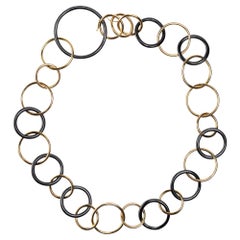 Alex Jona 18 Karat Yellow Gold and High-Tech Black Ceramic Circle Link Necklace