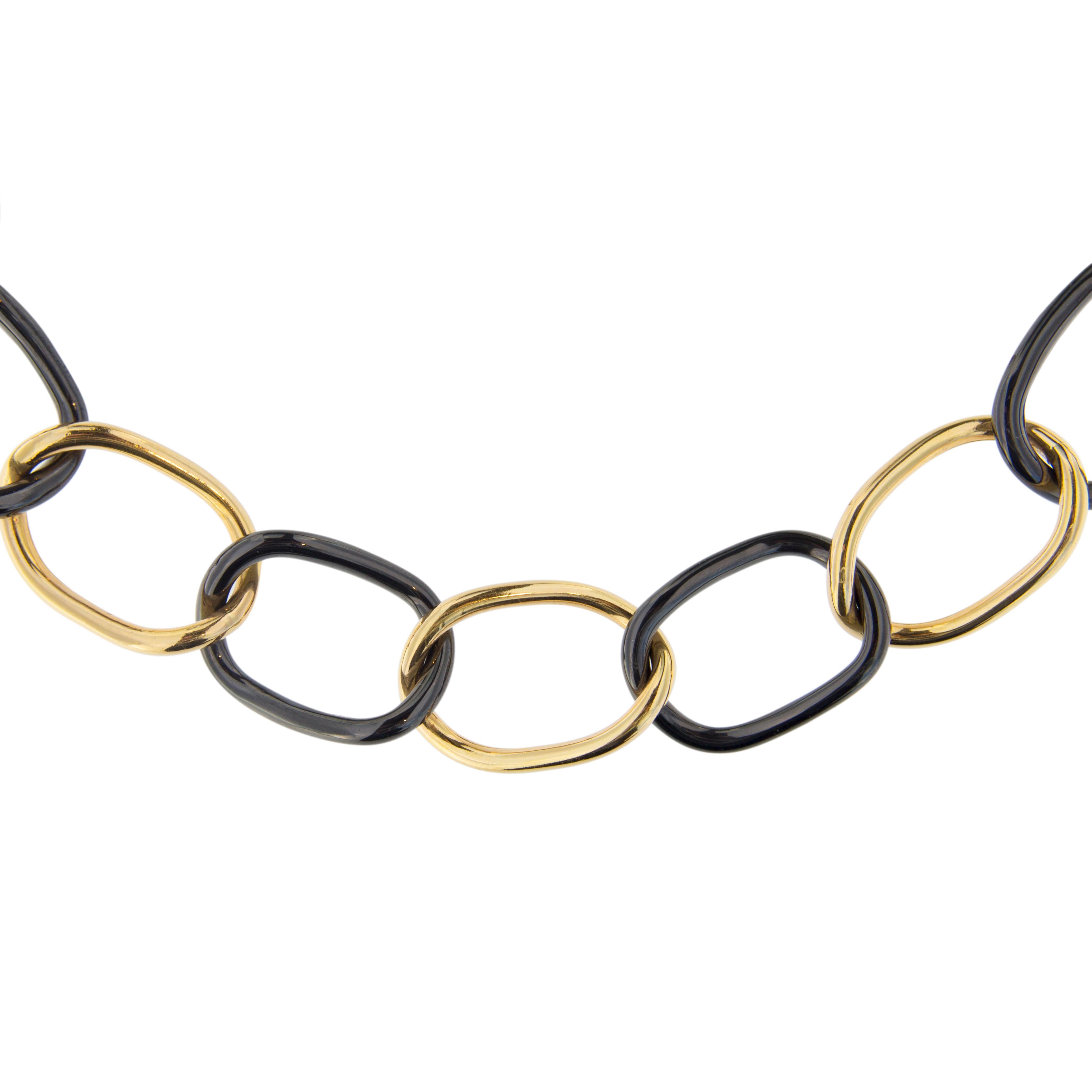 Contemporary Alex Jona 18 Karat Yellow gold and High-Tech Black Ceramic Curb Link Necklace For Sale