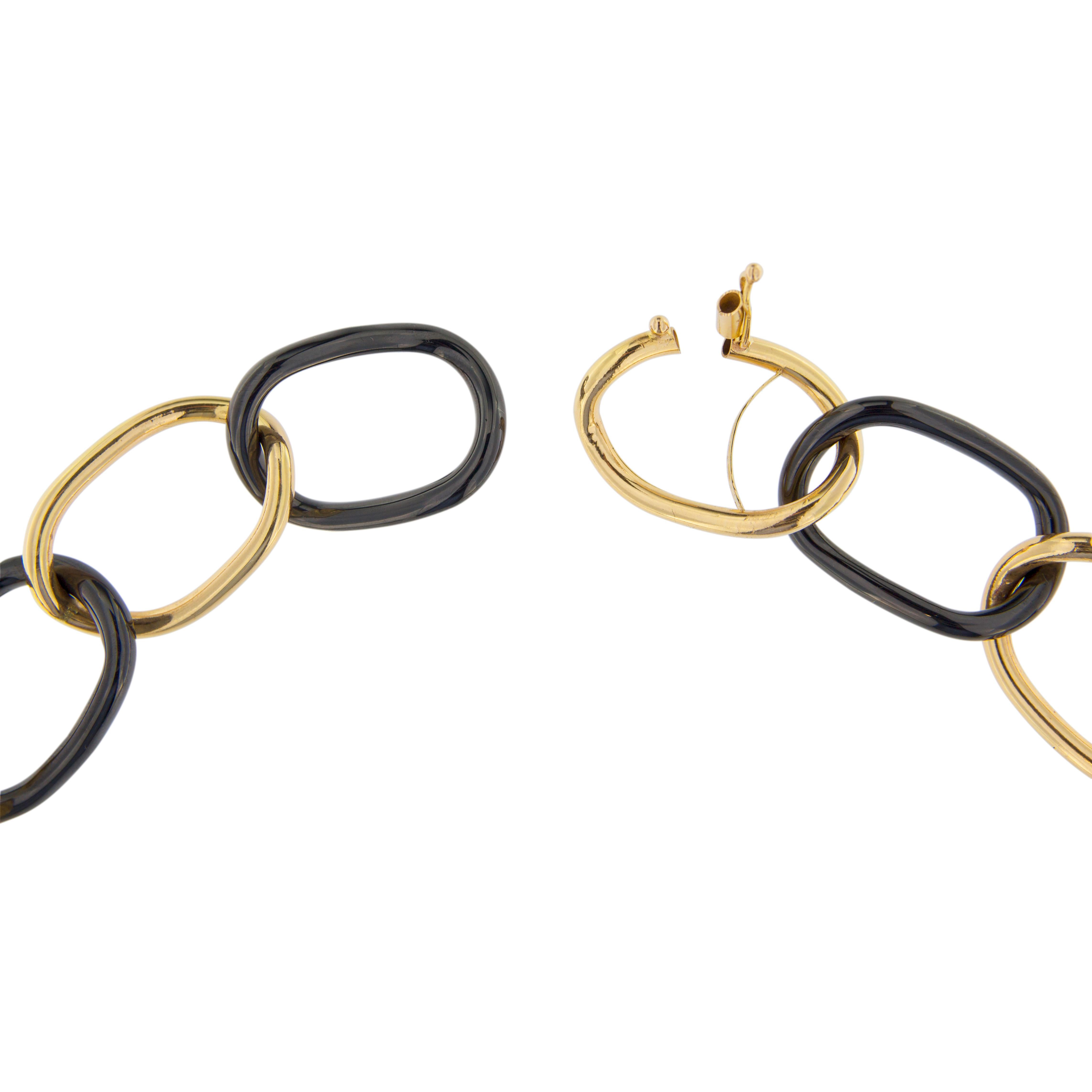 Alex Jona, collier à maillons en or jaune 18 carats et céramique noire haute technologie Pour femmes en vente