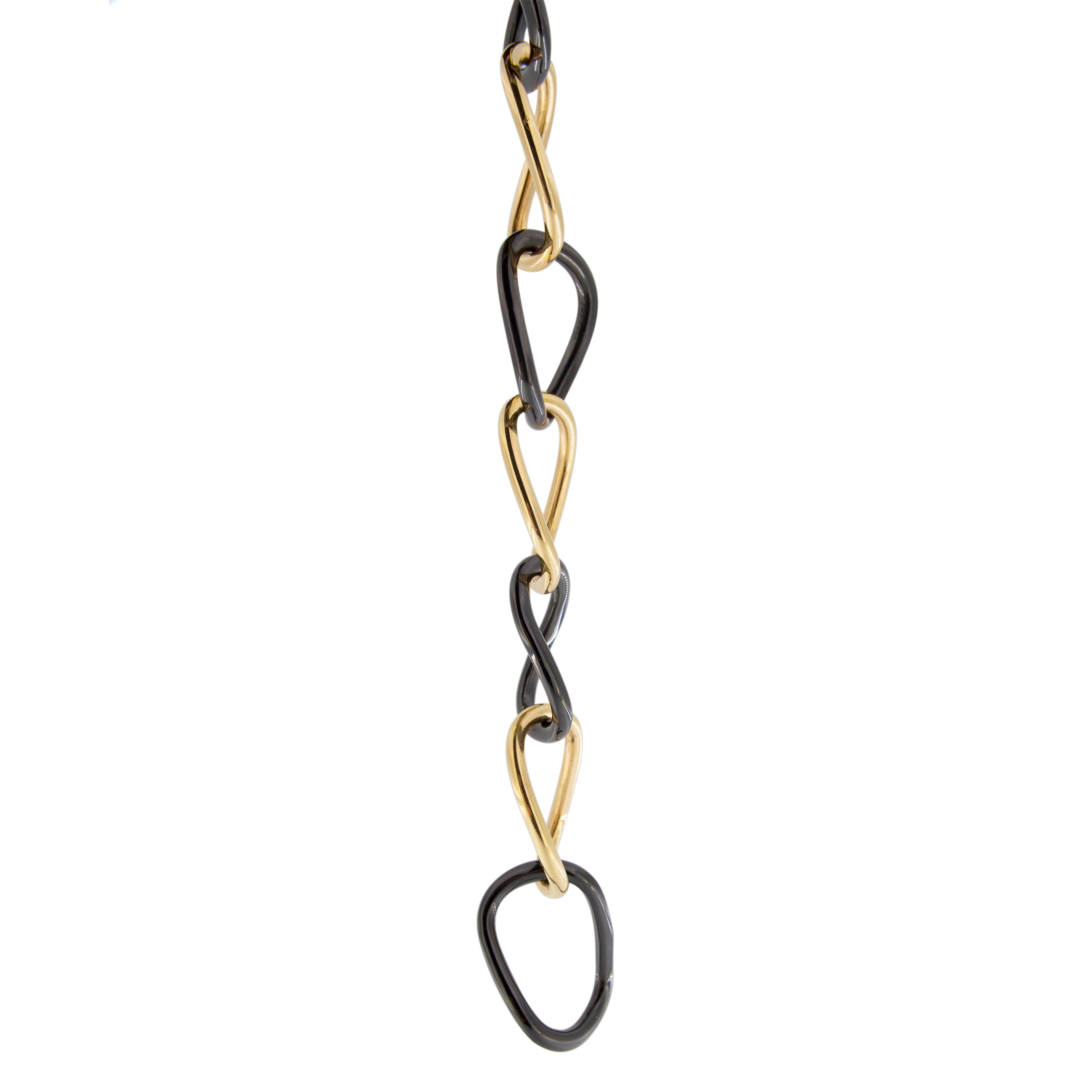 Alex Jona 18 Karat Yellow gold and High-Tech Black Ceramic Curb Link Necklace For Sale 1