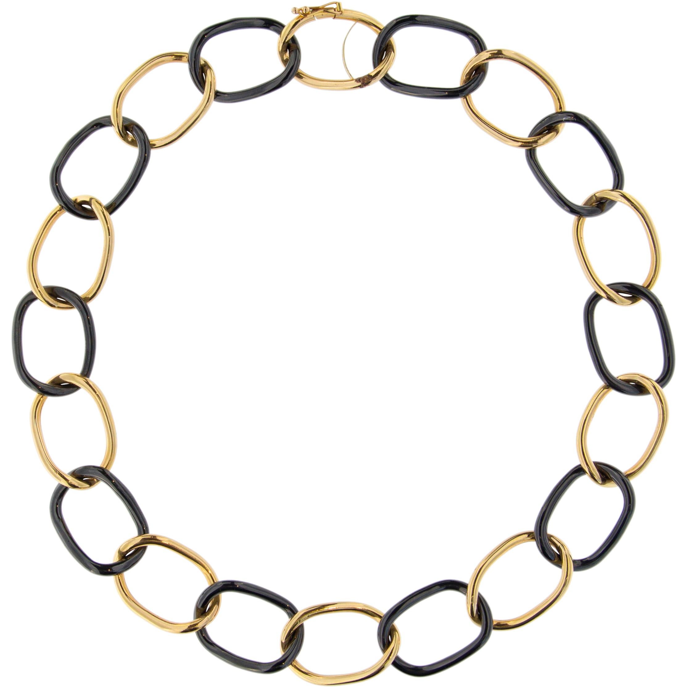 Alex Jona 18 Karat Yellow gold and High-Tech Black Ceramic Curb Link Necklace