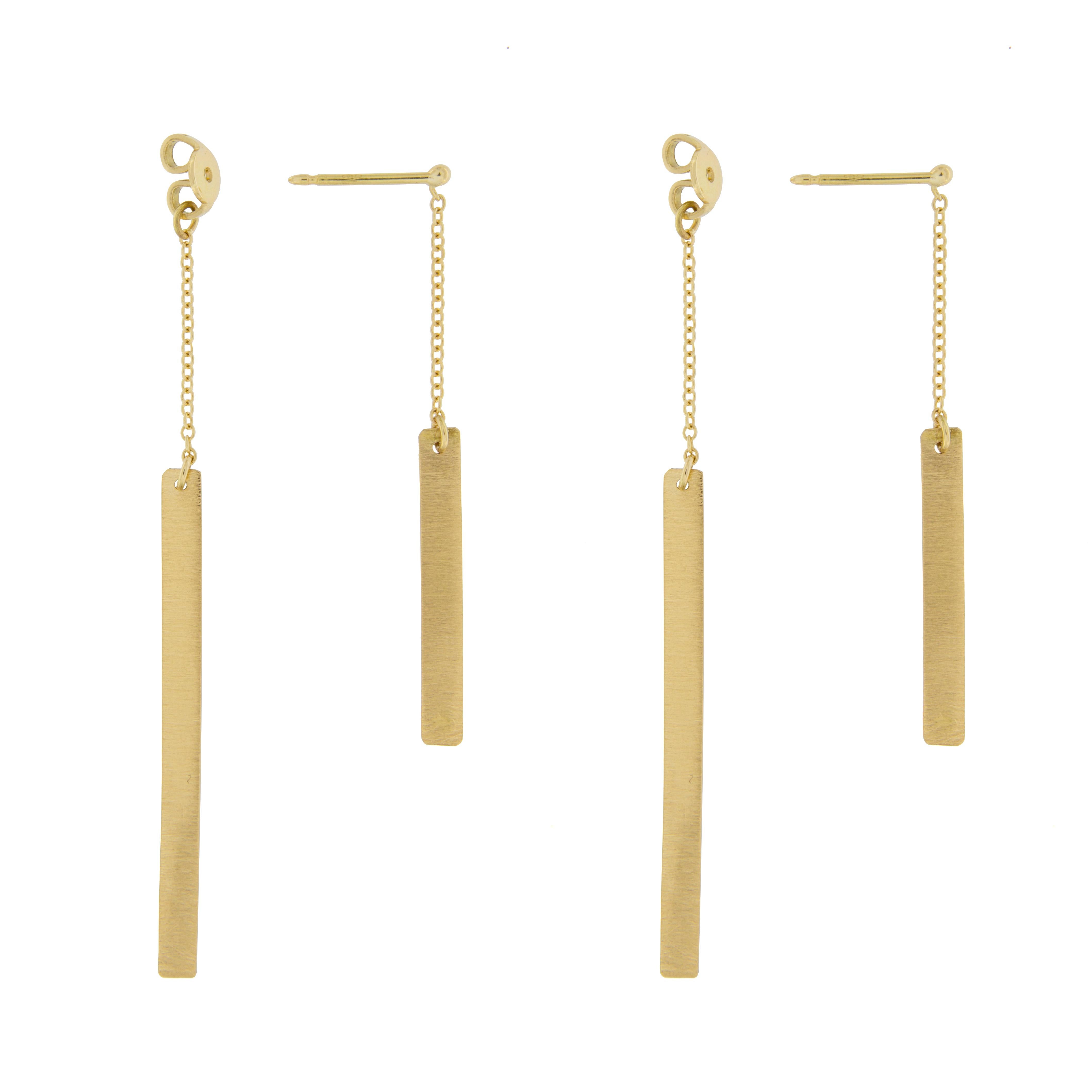 Women's or Men's Alex Jona 18 Karat Yellow Gold Bar Pendant Earrings For Sale