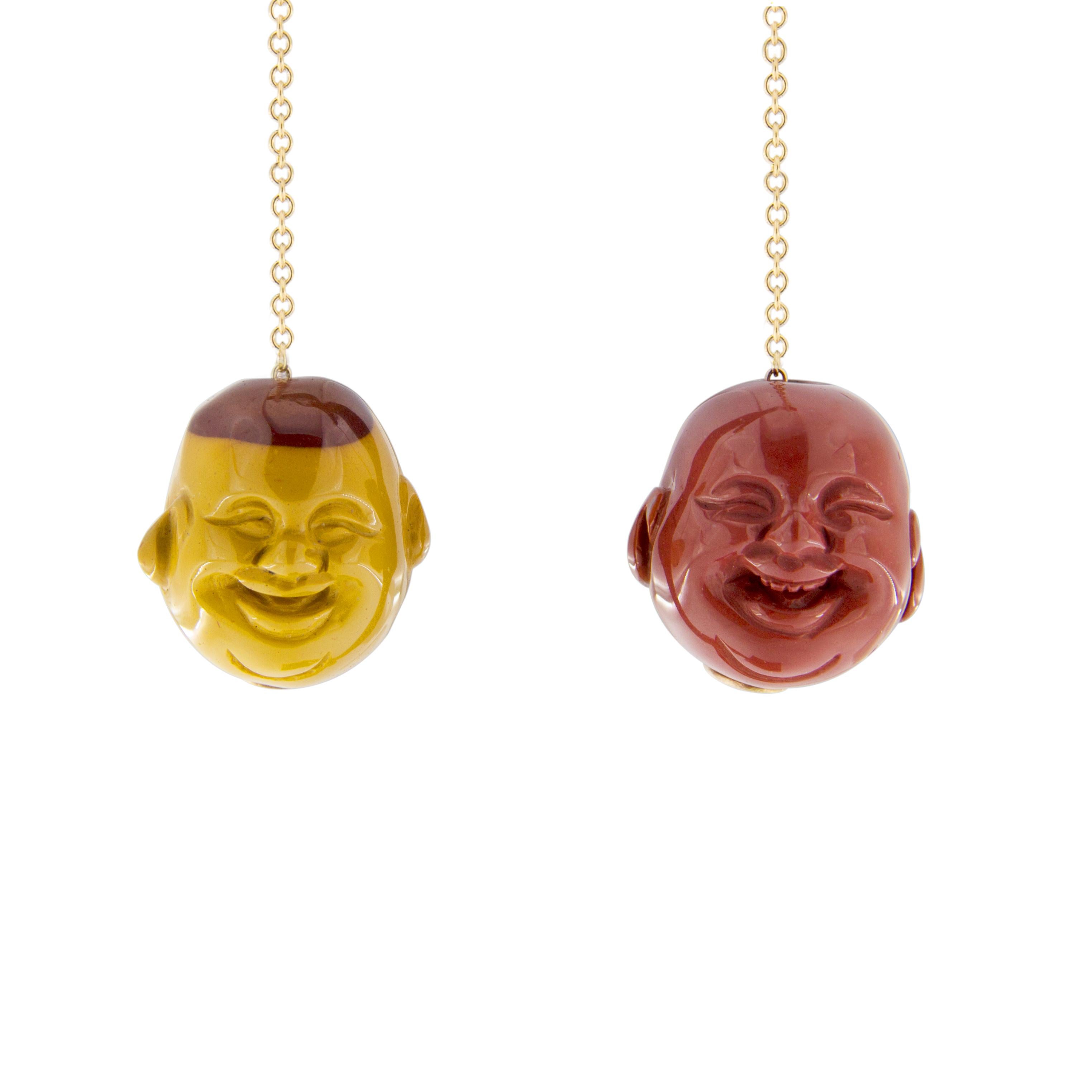 Women's or Men's Jona 18 Karat Yellow Gold Jasper Smile Face Pendant Earrings