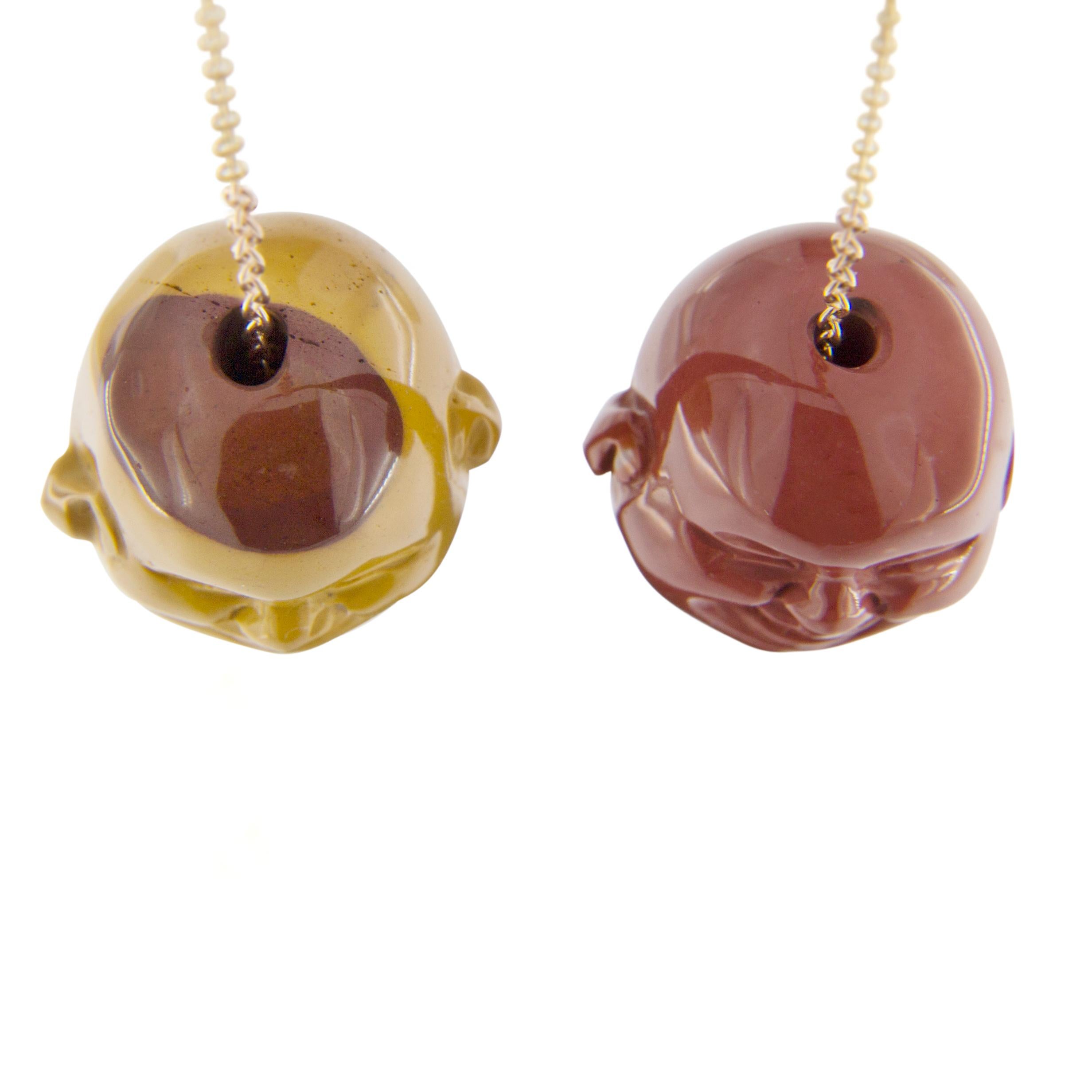 Jona 18 Karat Yellow Gold Jasper Smile Face Pendant Earrings 2