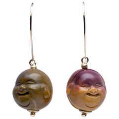 Jona 18 Karat Yellow Gold Jasper Smile Face Pendant Earrings