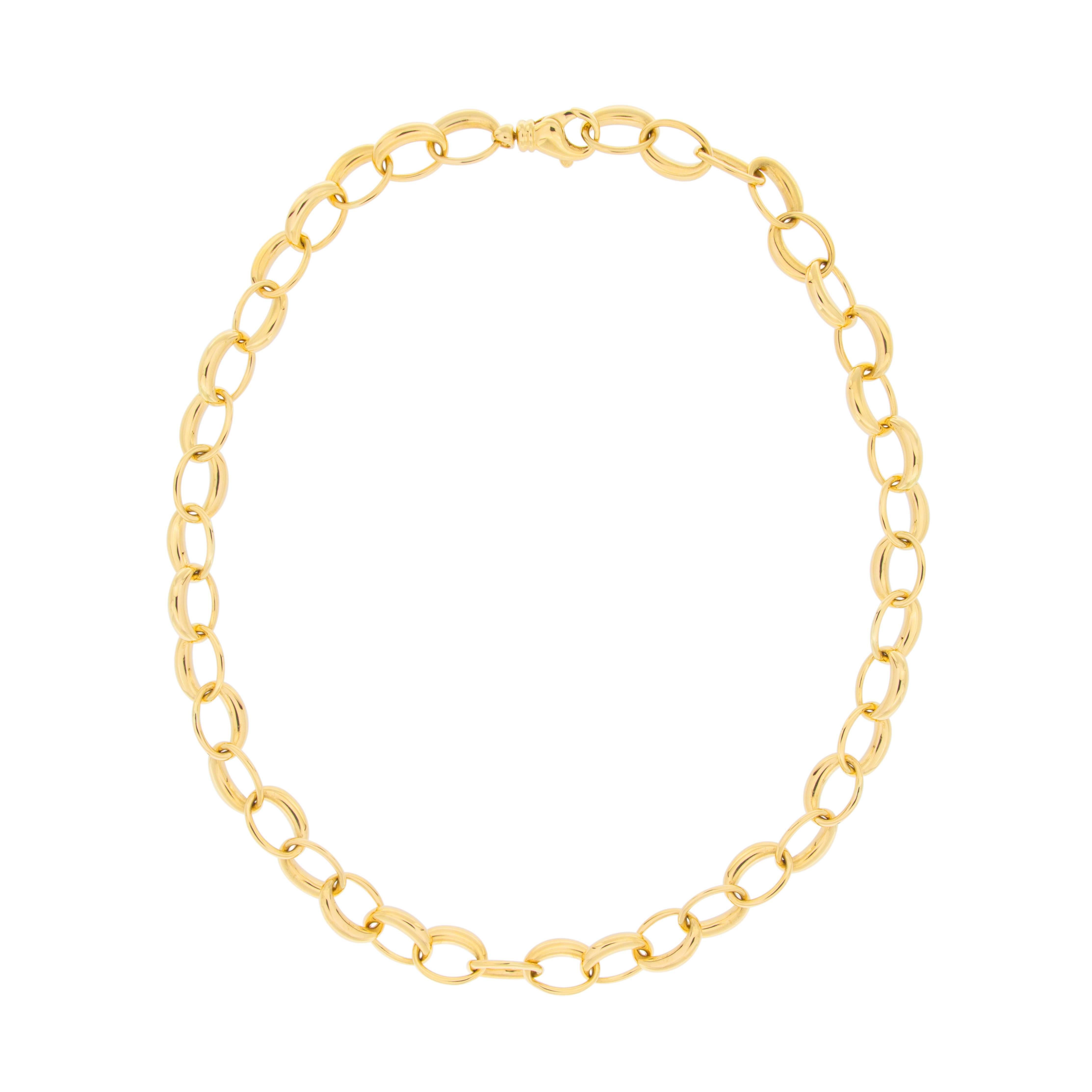 Jona Design Collection, Hand crafted in Italy, 18 karat yellow gold, 17.7 inch-45cm., long link chain necklace.
All Jona jewelry is new and has never been previously owned or worn. Each item will arrive at your door beautifully gift wrapped in Jona