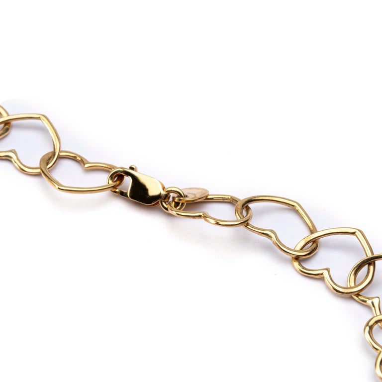 Women's or Men's Alex Jona 18 Karat Yellow Gold Multi Heart Link Chain Necklace