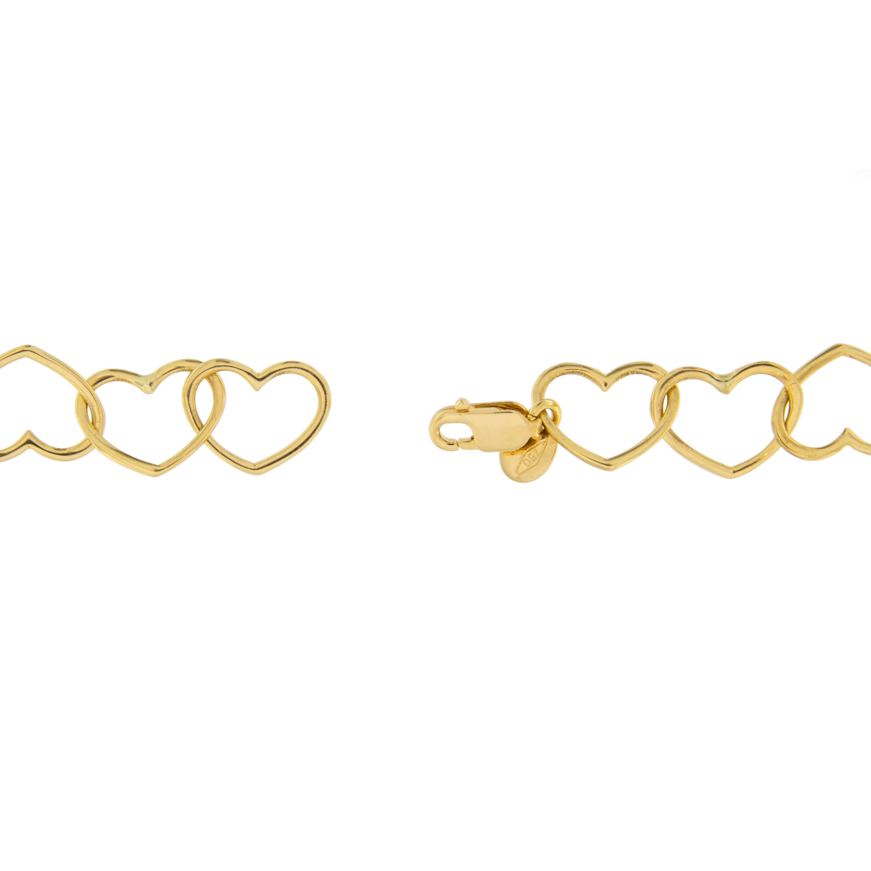 Women's or Men's Jona 18 Karat Yellow Gold Multi Heart Link Chain Necklace