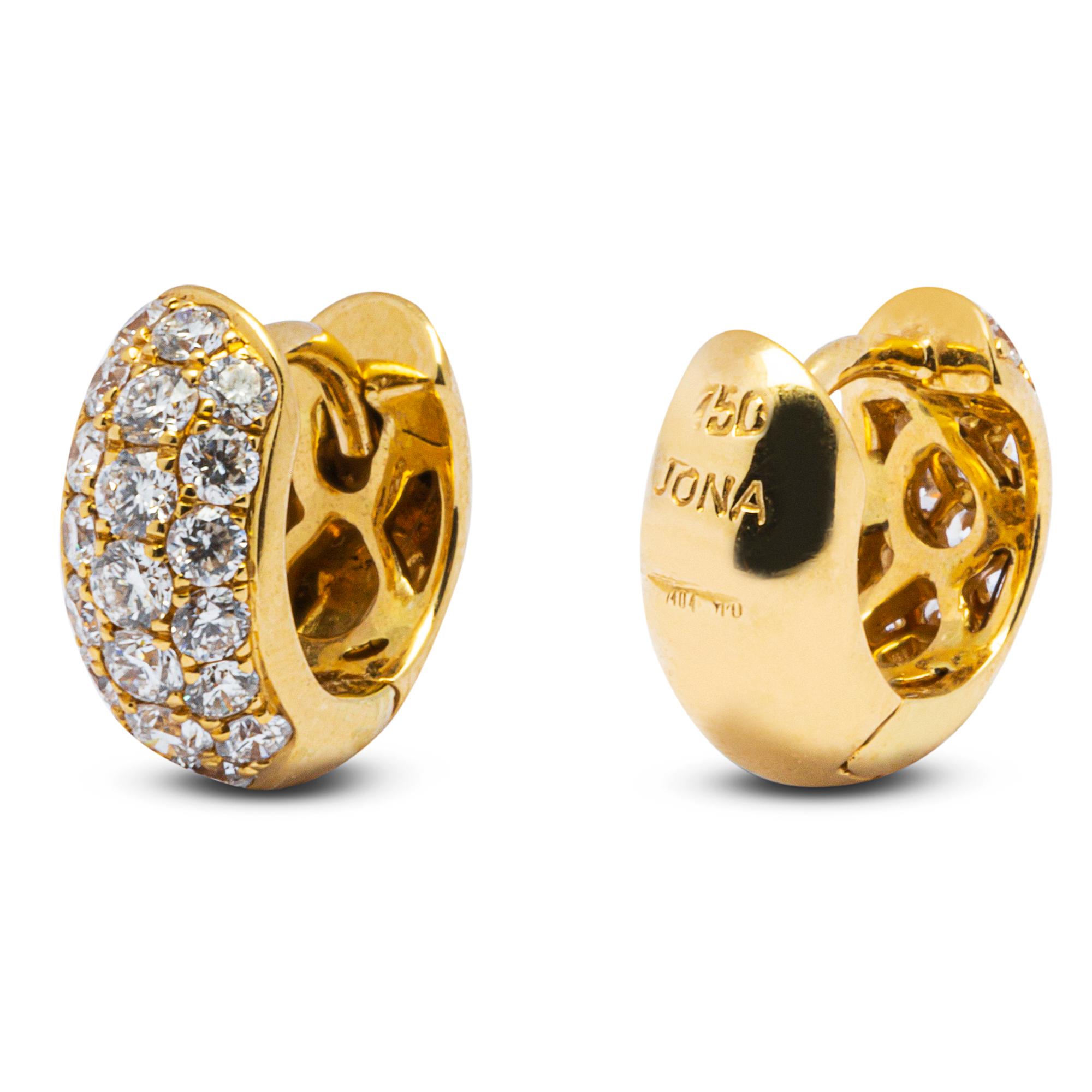 18 Karat Gelbgold Weiße Diamant-Ohrringe von Alex Jona (Rundschliff) im Angebot