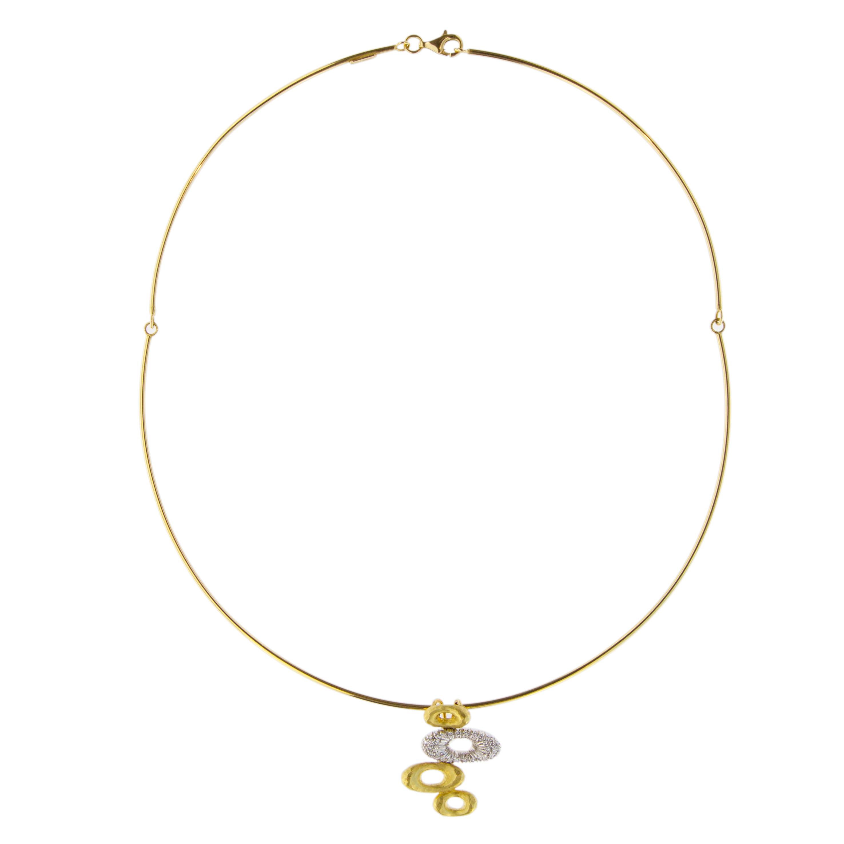 Round Cut Jona 18 Karat Yellow Gold White Diamond Choker Pendant Necklace