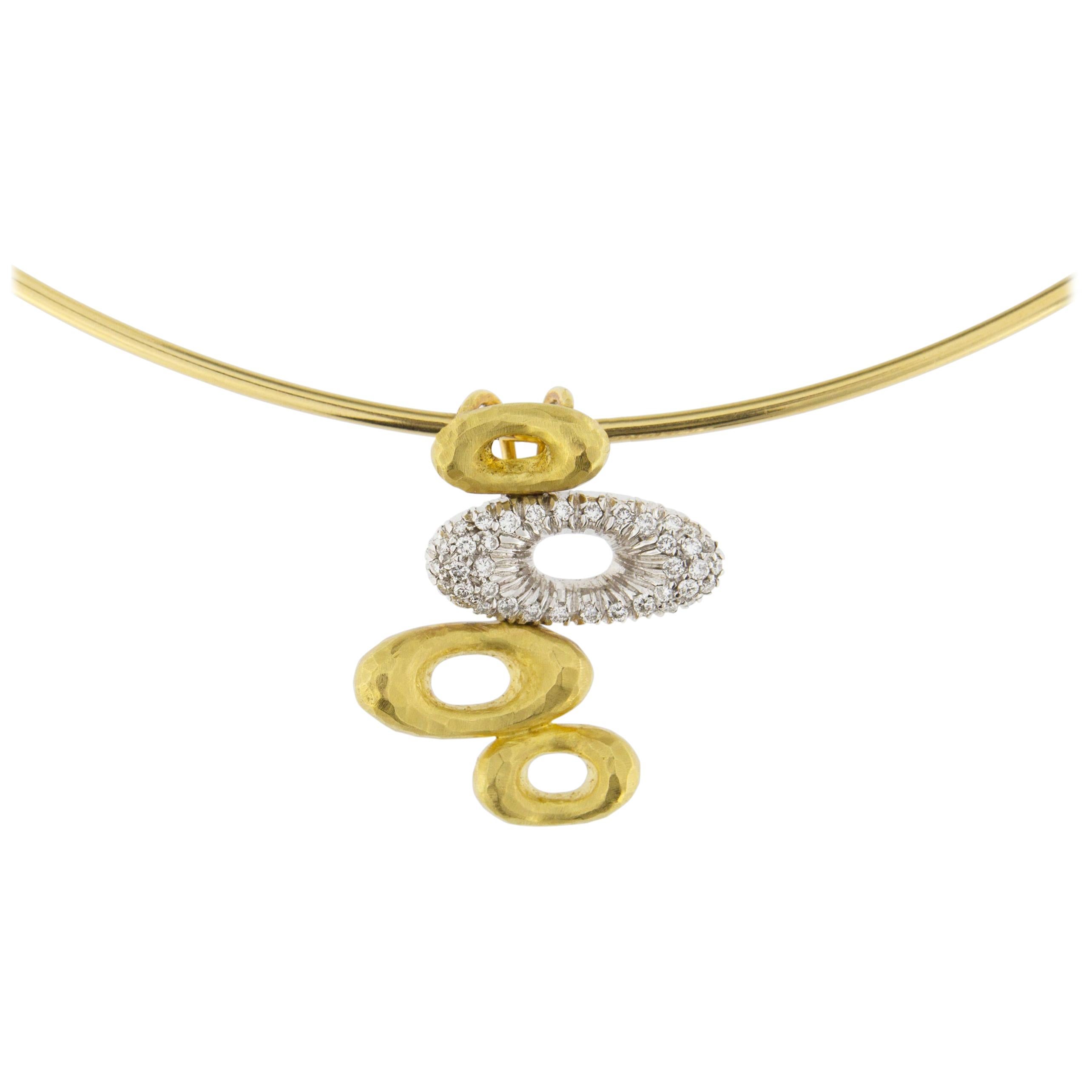 Jona 18 Karat Yellow Gold White Diamond Choker Pendant Necklace