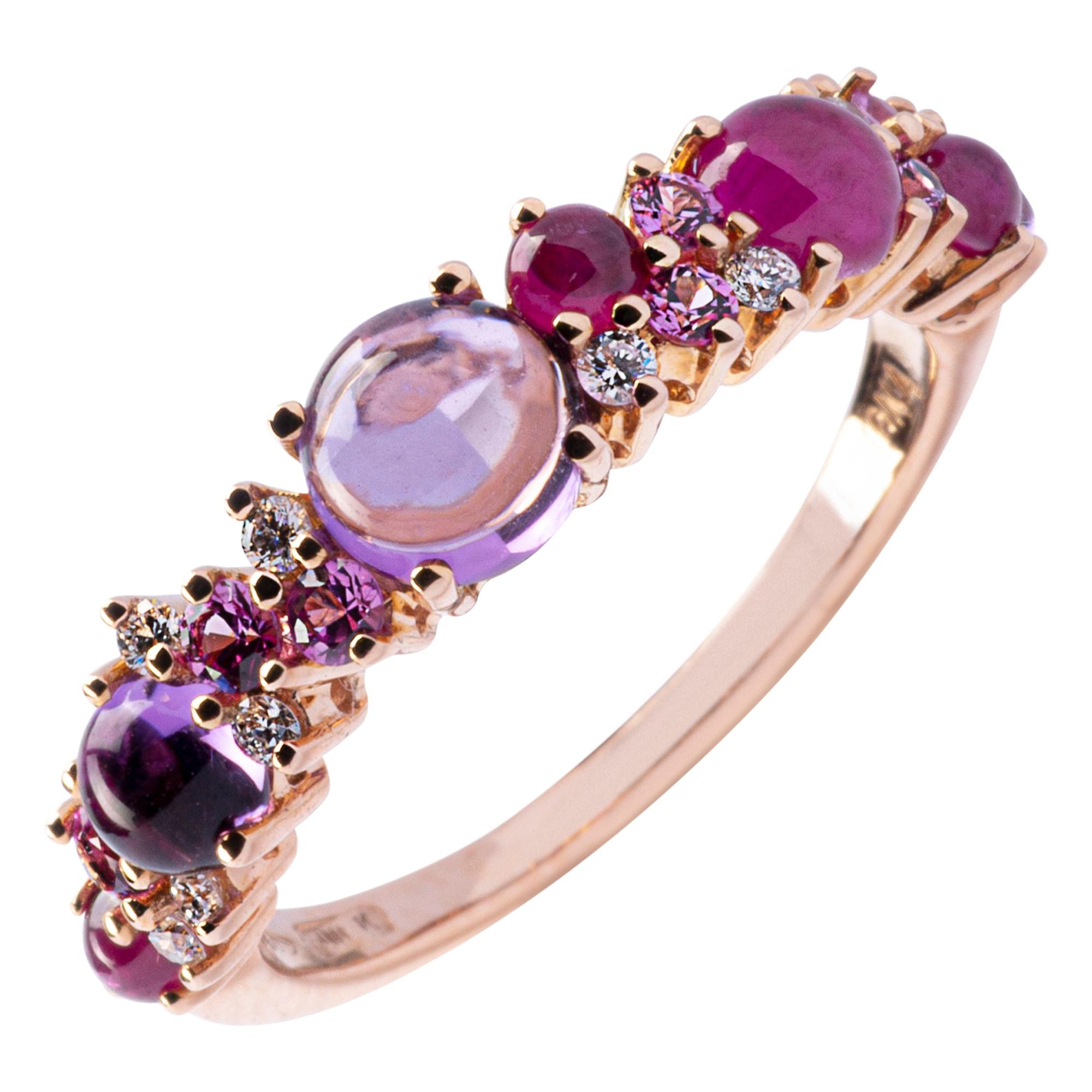 Jona Amethyst Ruby White Diamond Pink Sapphire 18 Karat Rose Gold Band Ring