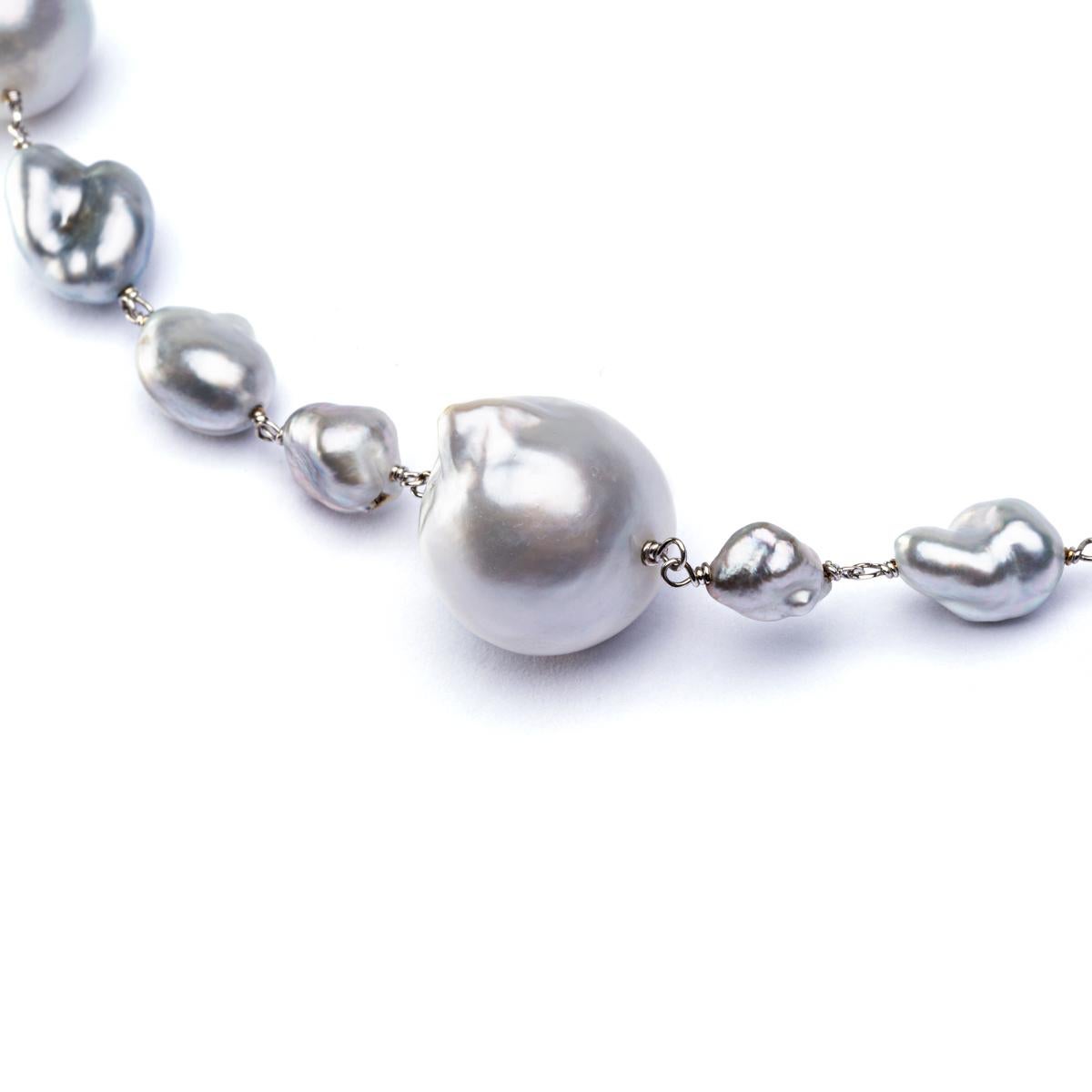 Uncut Alex Jona Baroque South Sea Pearl 18 Karat White Gold Necklace For Sale