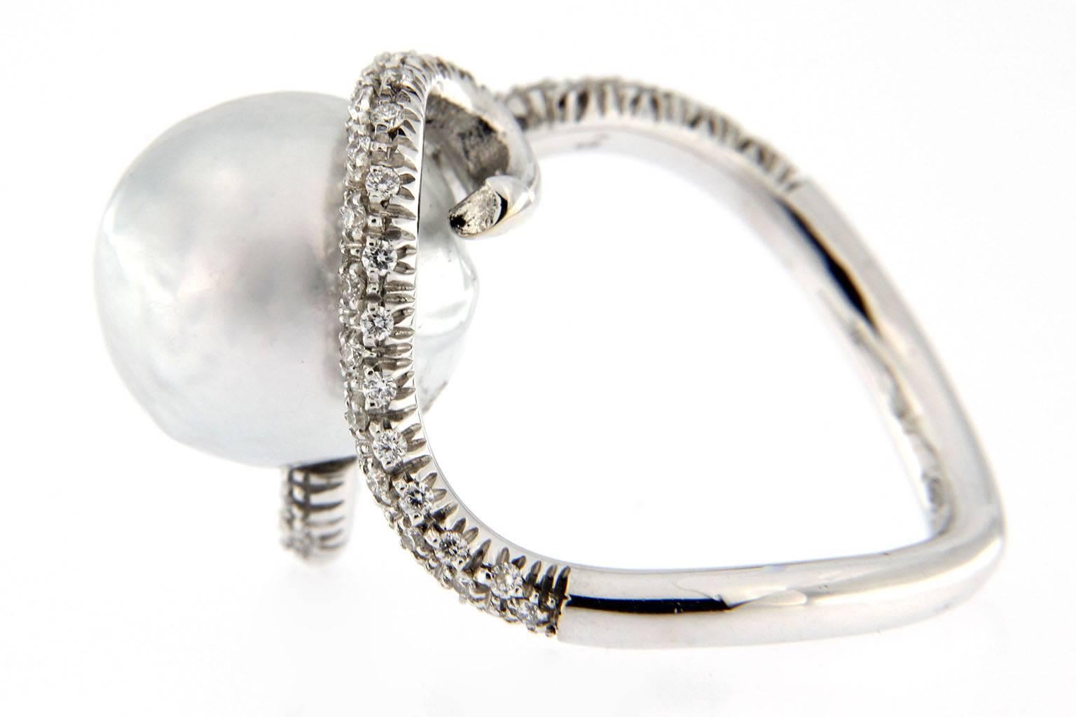 Jona Baroque South Sea Pearl White Diamond 18 Karat White Gold Ring 5