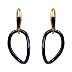 Jona Black Agate Yellow Gold Pendant Earrings