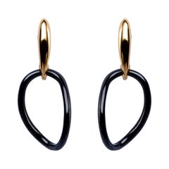 Jona Black Agate Yellow Gold Pendant Earrings