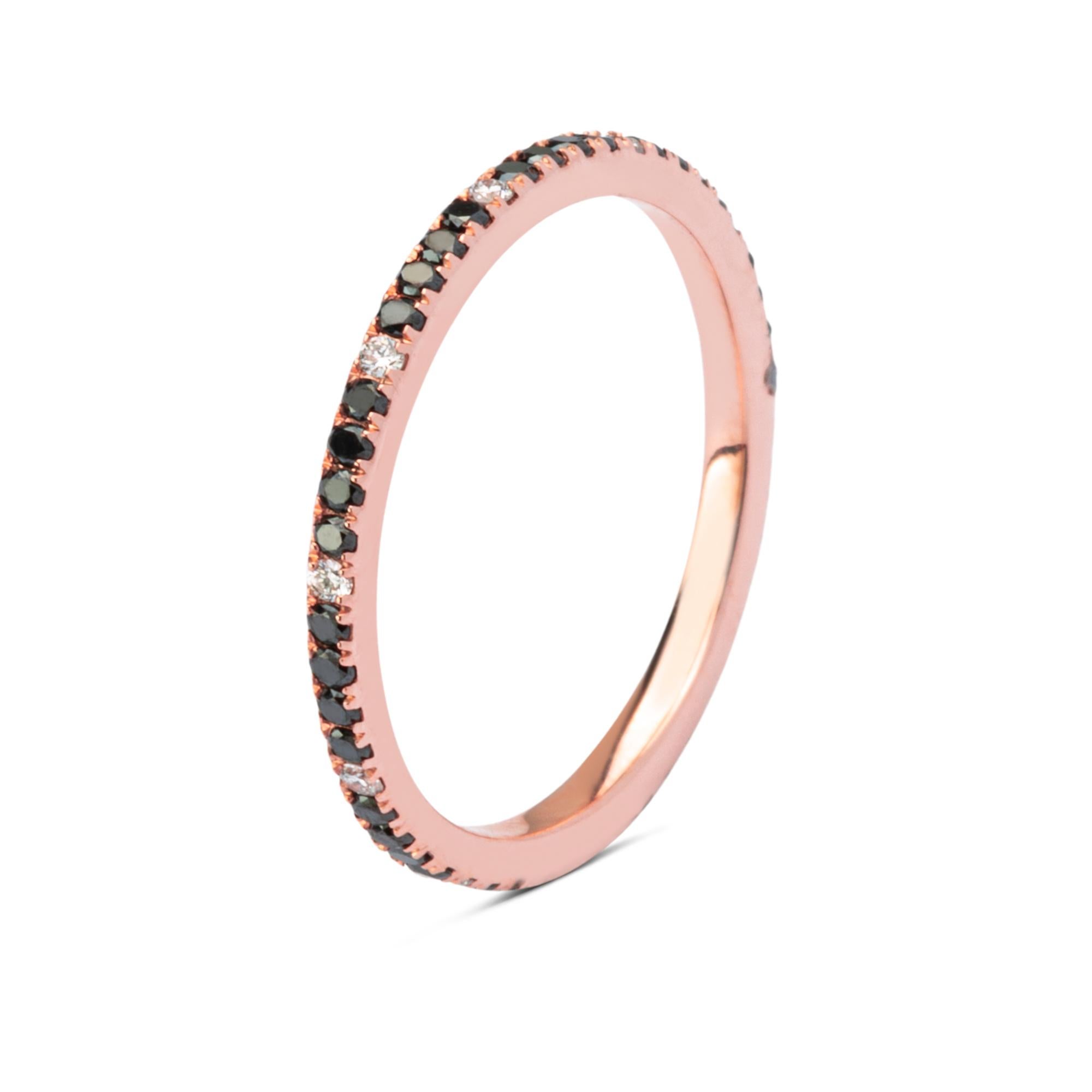 Alex Jona design collection, hand crafted in Italy, 18 karat rose gold ring, set with 0.27 carats of black diamonds and 0.05 carats of white diamonds. 
Ring size US. 6.2, can be sized to any specification or made to order specially for you in all