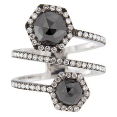 Jona Black Diamond and White Diamond 18 Karat White Gold Crossover Ring Band