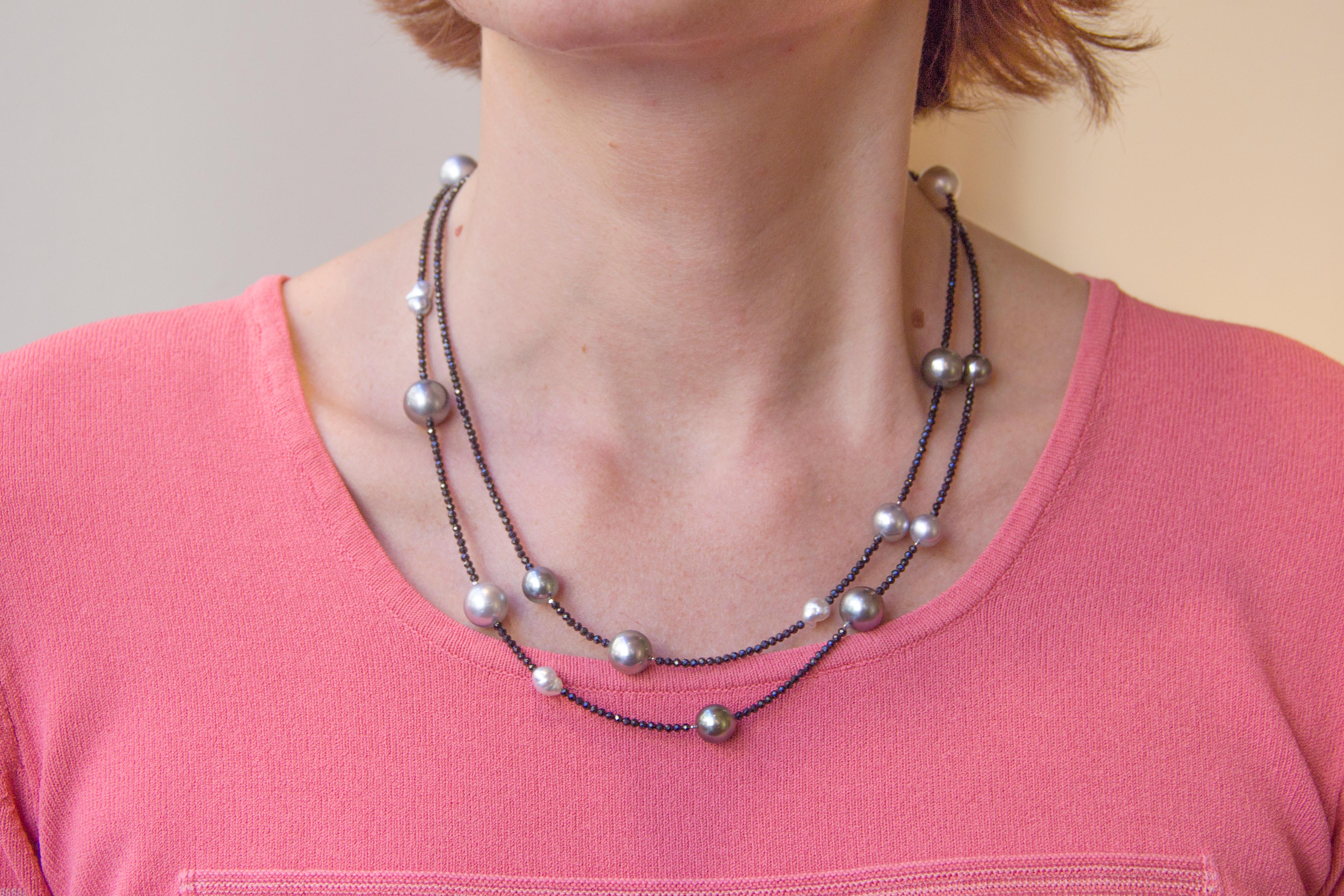 Women's Jona Black Spinel South Sea Pearl Long Necklace
