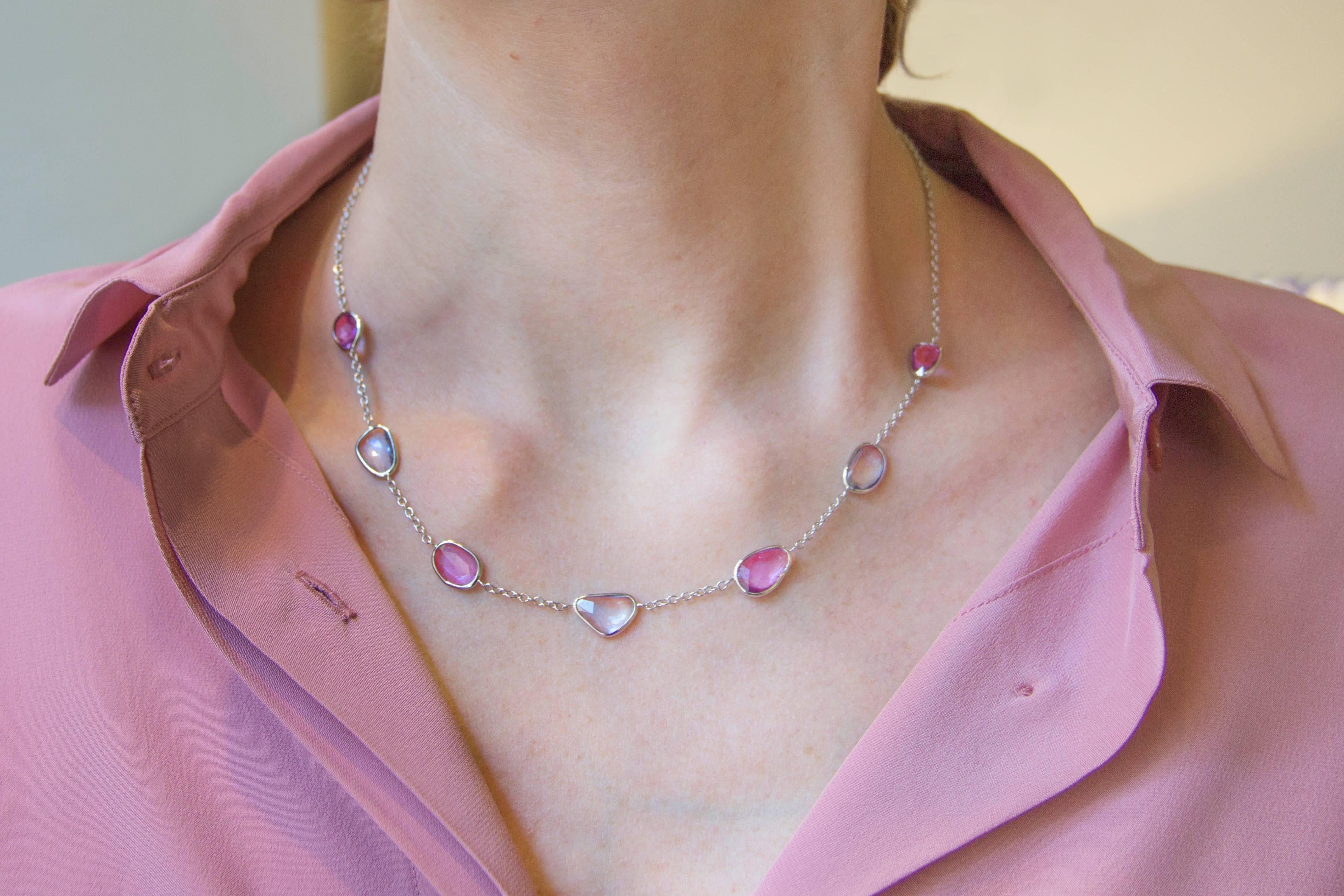 Women's Jona Blue Pink Sapphire 18 Karat White Gold Necklace