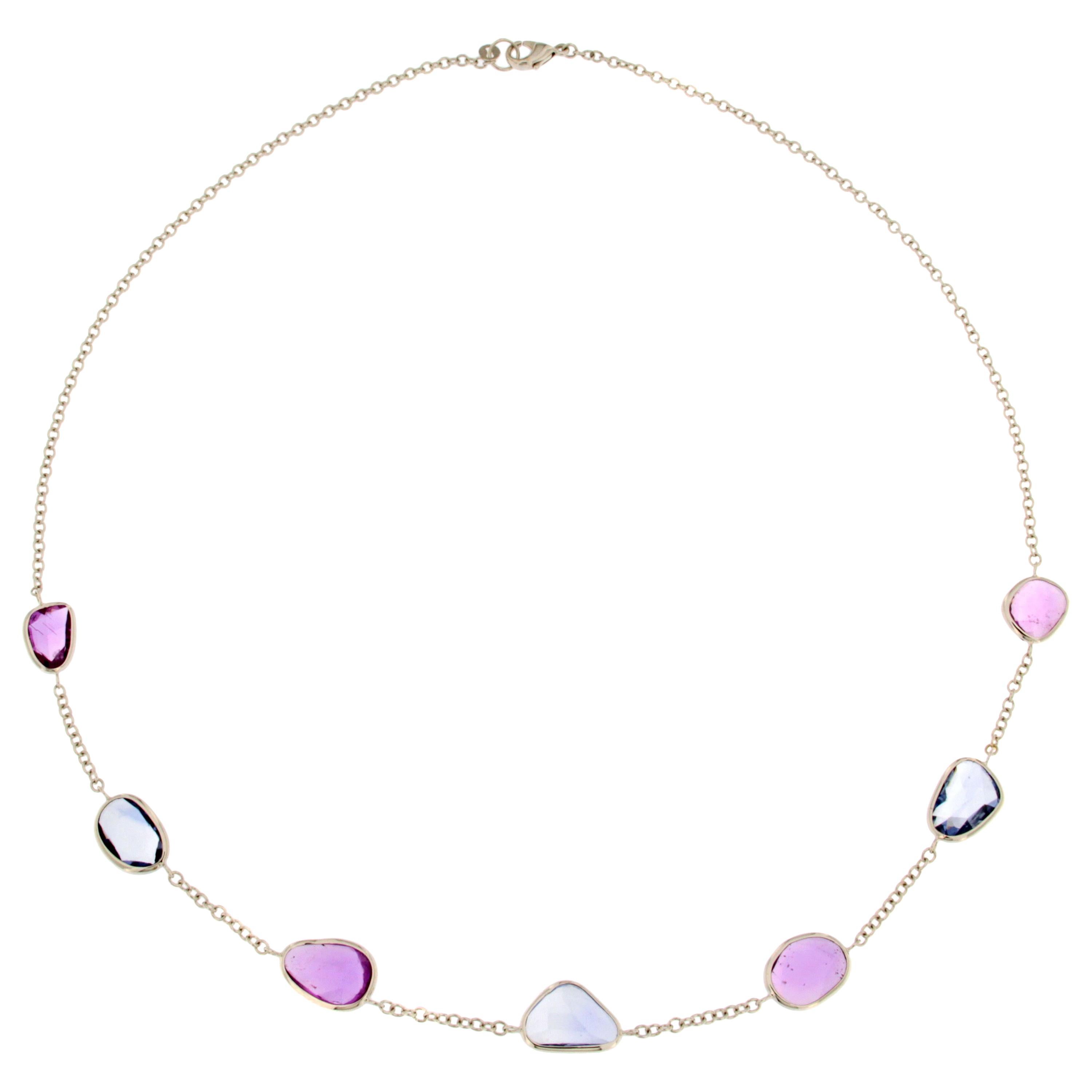 Jona Blue Pink Sapphire 18 Karat White Gold Necklace