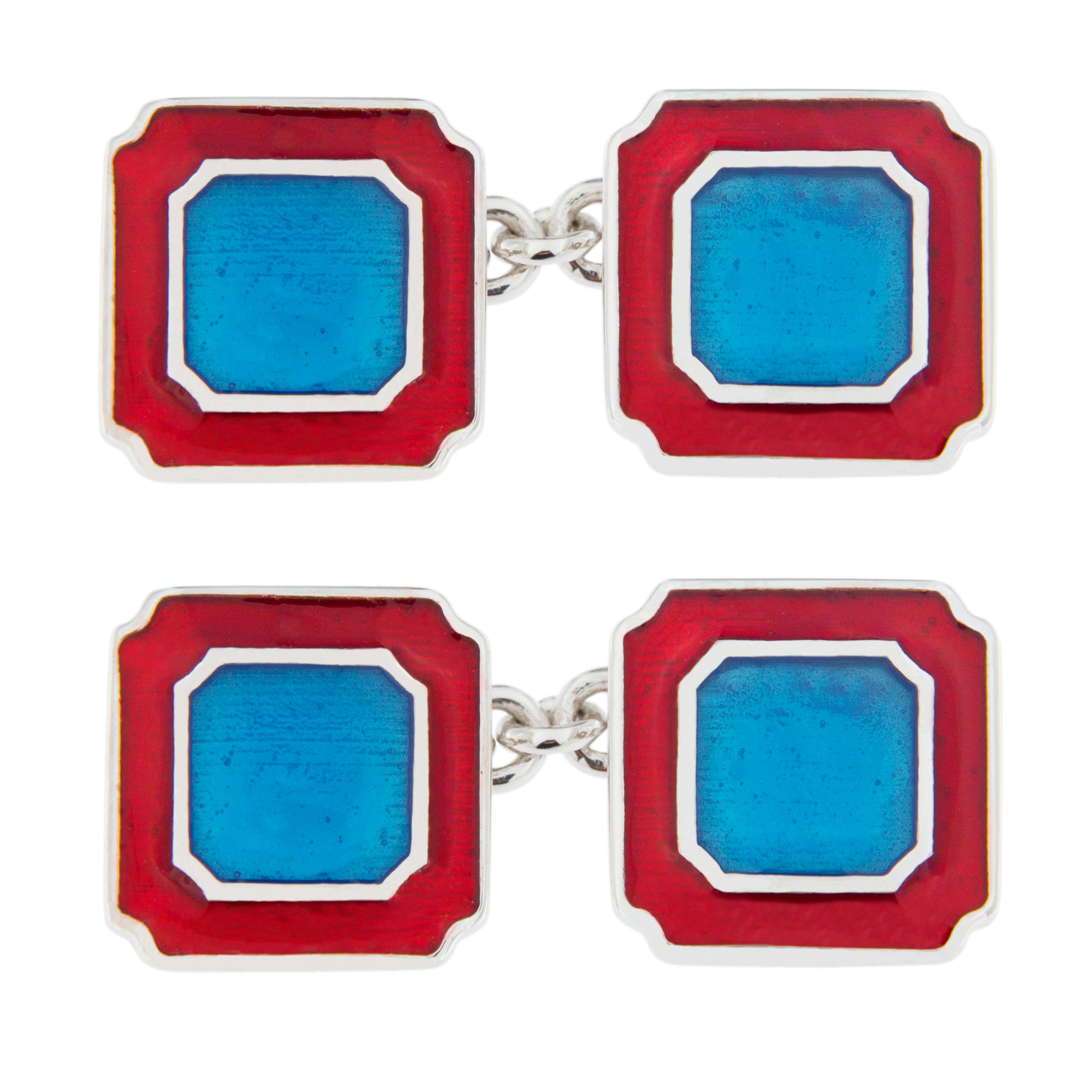 Jona Blue and Red Enamel Sterling Silver Cufflinks