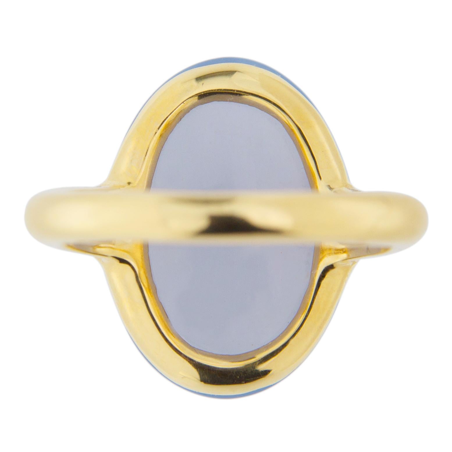 Alex Jona Blue Chalcedony White Diamond 18 Karat Yellow Gold Ring 5