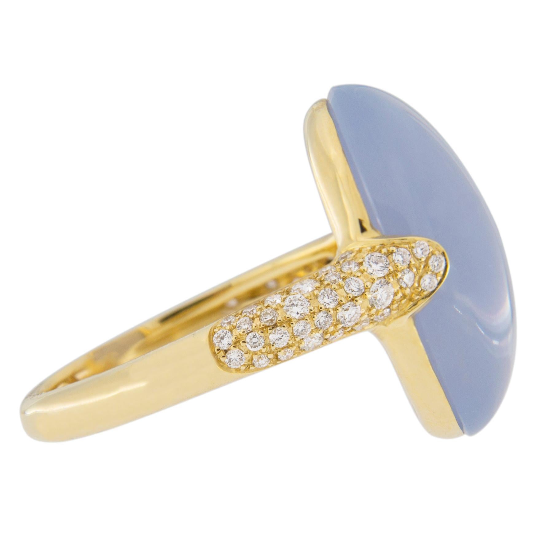 Women's Alex Jona Blue Chalcedony White Diamond 18 Karat Yellow Gold Ring