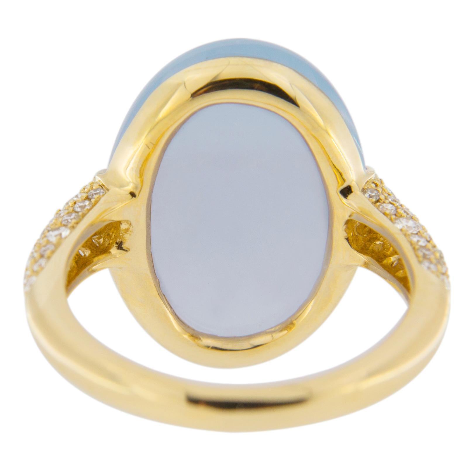 Alex Jona Blue Chalcedony White Diamond 18 Karat Yellow Gold Ring 2