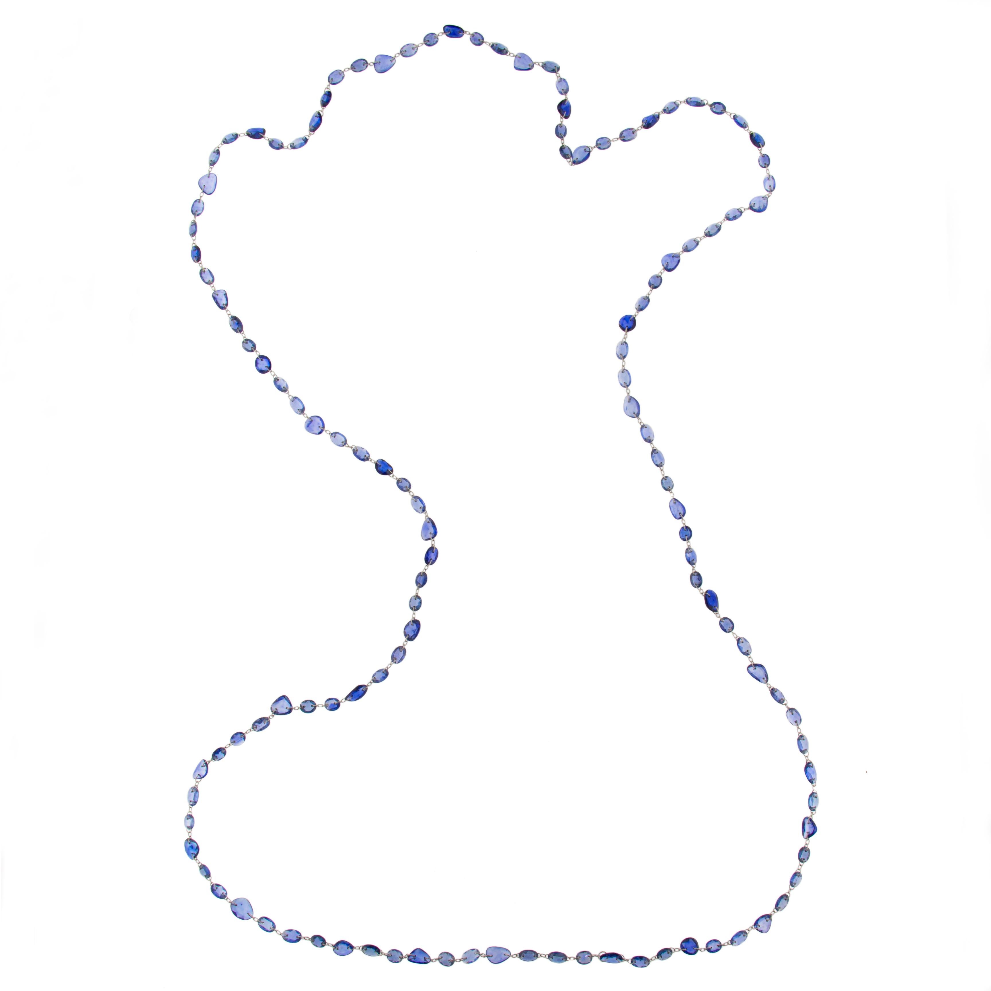 Jona Blue Sapphire 18 Karat White Gold Long Necklace (Gemischter Schliff)