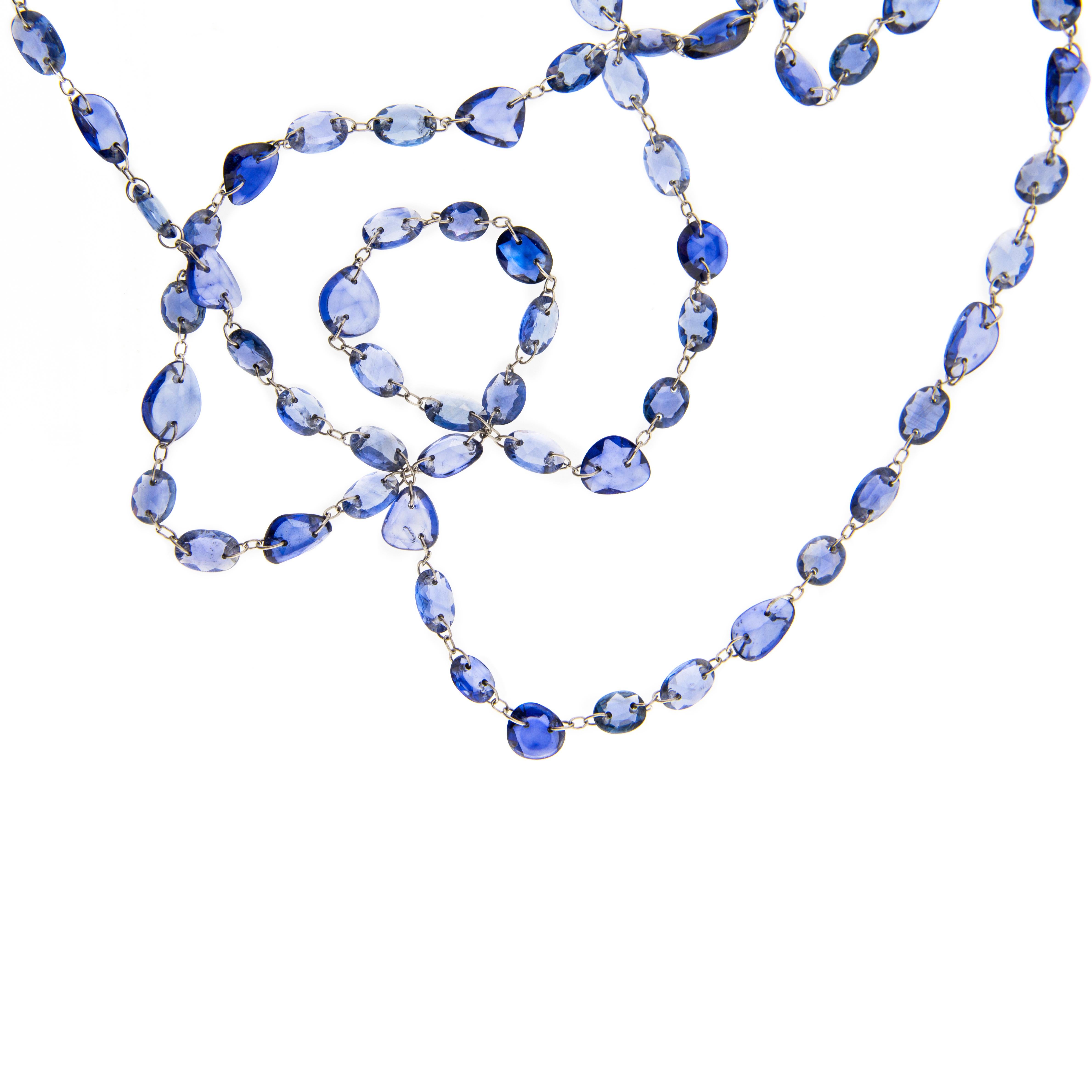 Jona Blue Sapphire 18 Karat White Gold Long Necklace für Damen oder Herren