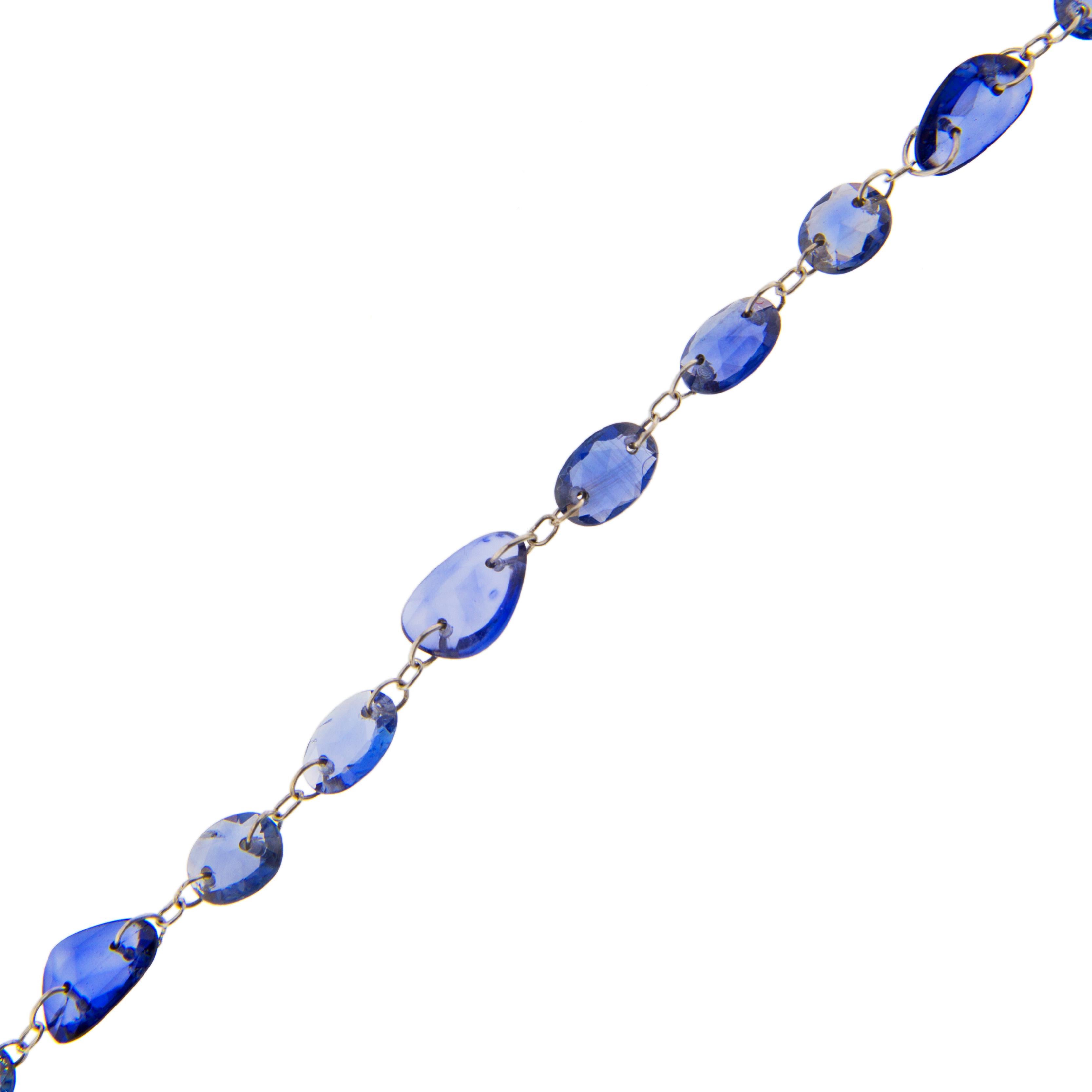 Women's or Men's Jona Blue Sapphire 18 Karat White Gold Long Necklace