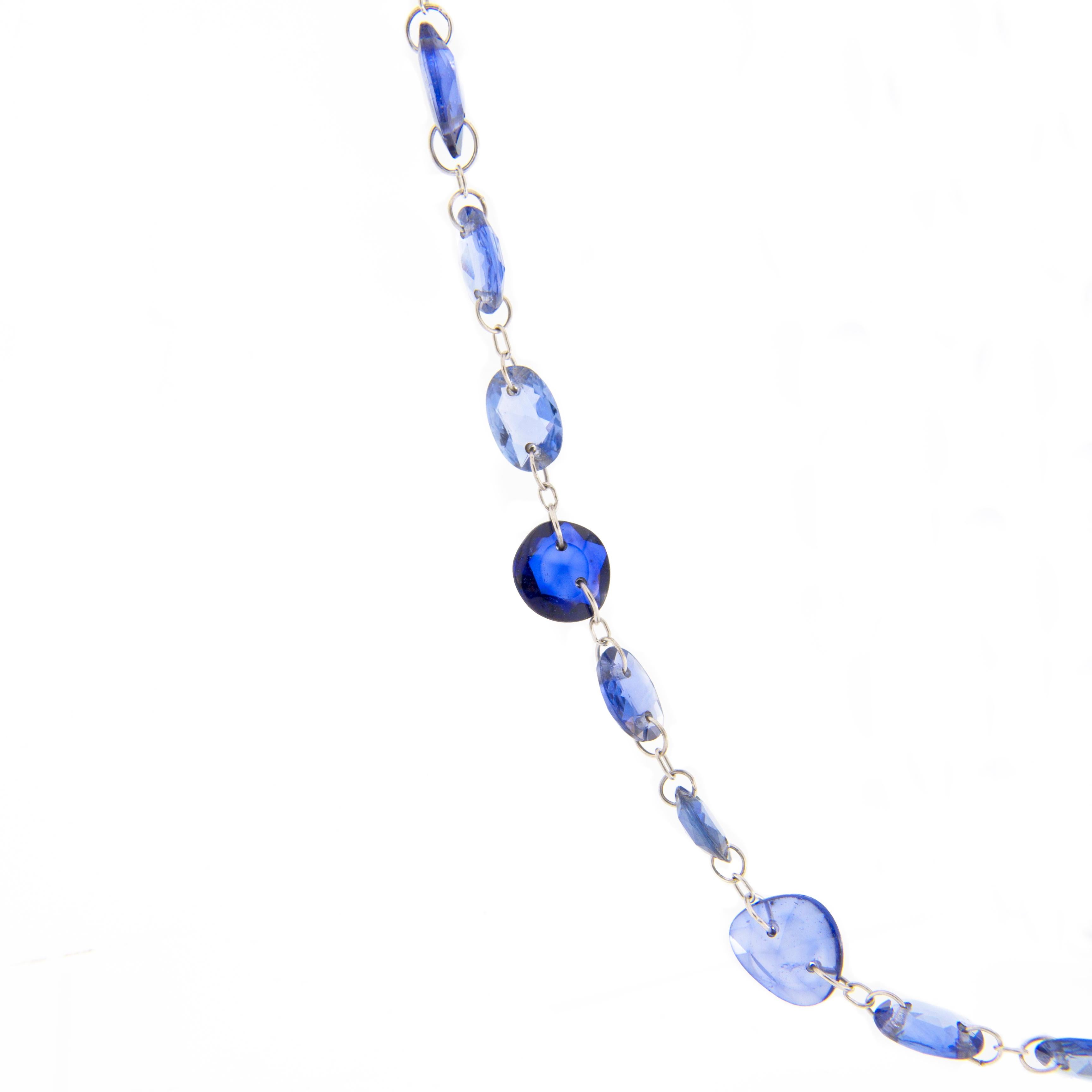 Jona Blue Sapphire 18 Karat White Gold Long Necklace 2