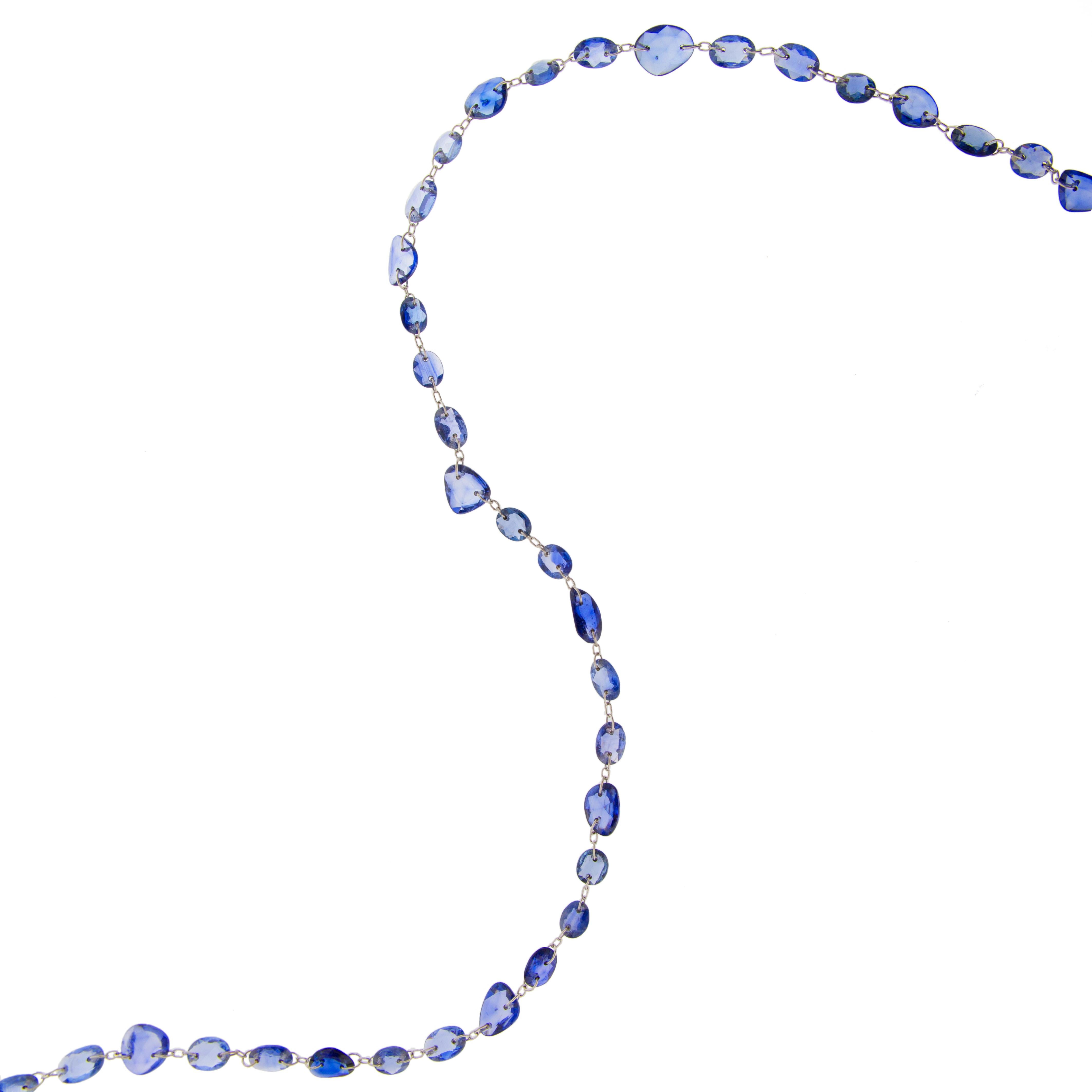 Jona Blue Sapphire 18 Karat White Gold Long Necklace 3