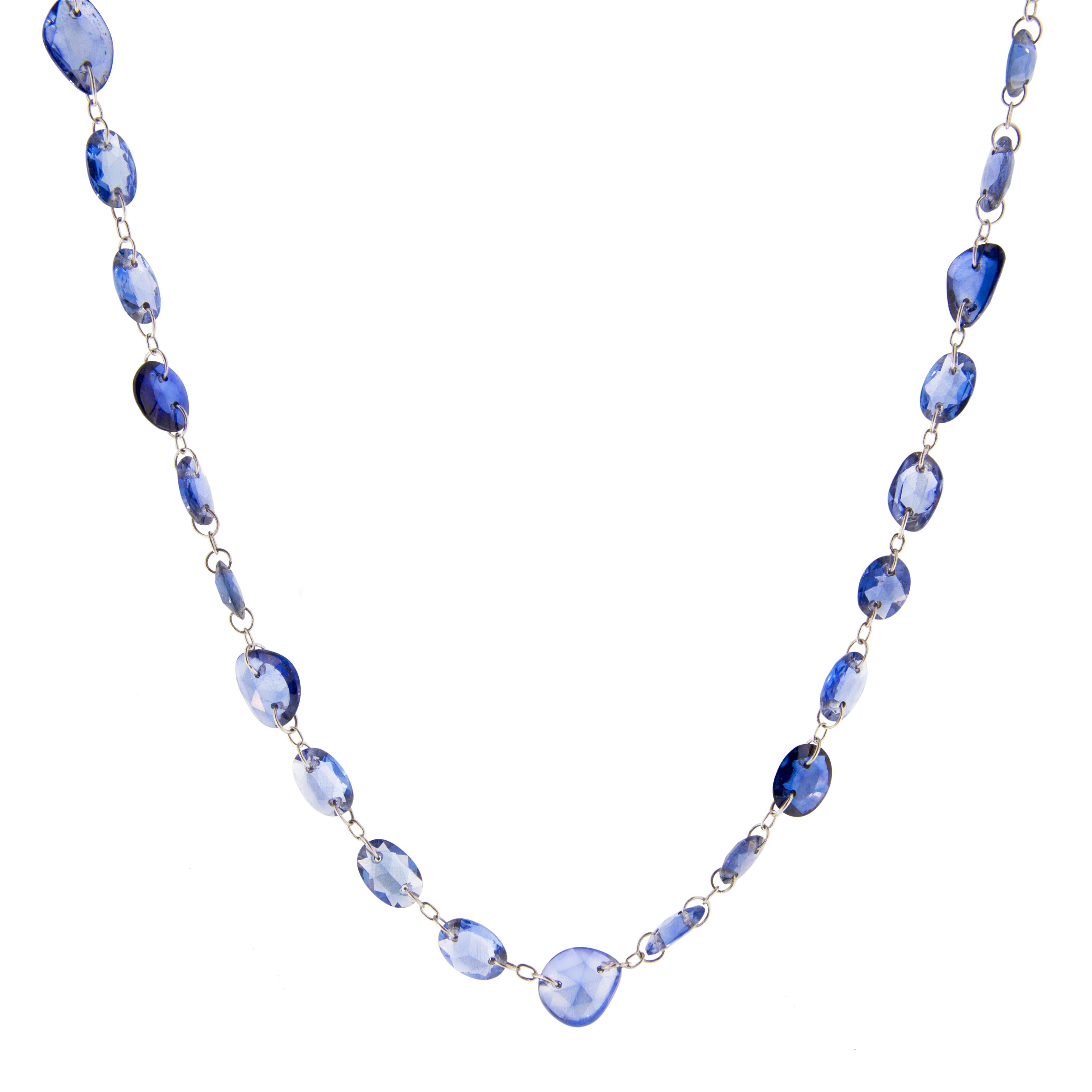 Jona Blue Sapphire 18 Karat White Gold Long Necklace