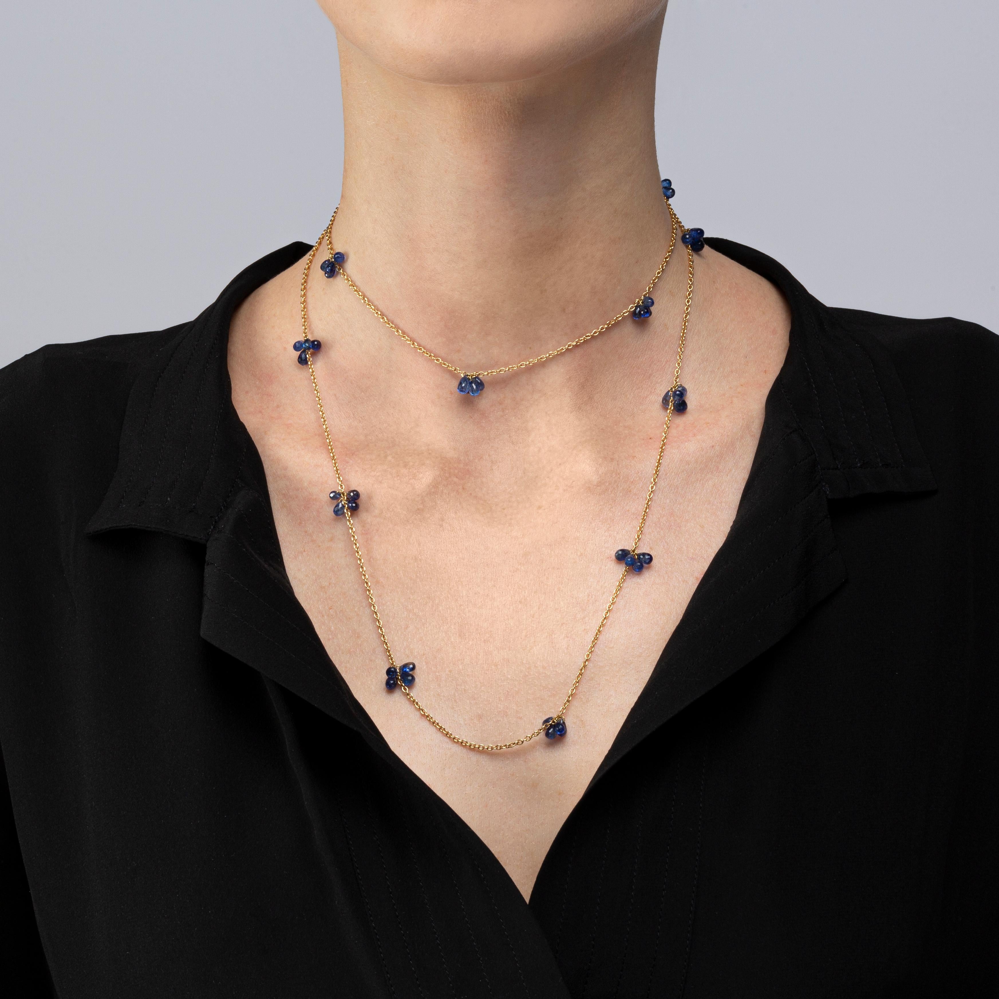 Lange Halskette von Alex Jona mit blauem Saphir aus 18 Karat Gelbgold Damen im Angebot