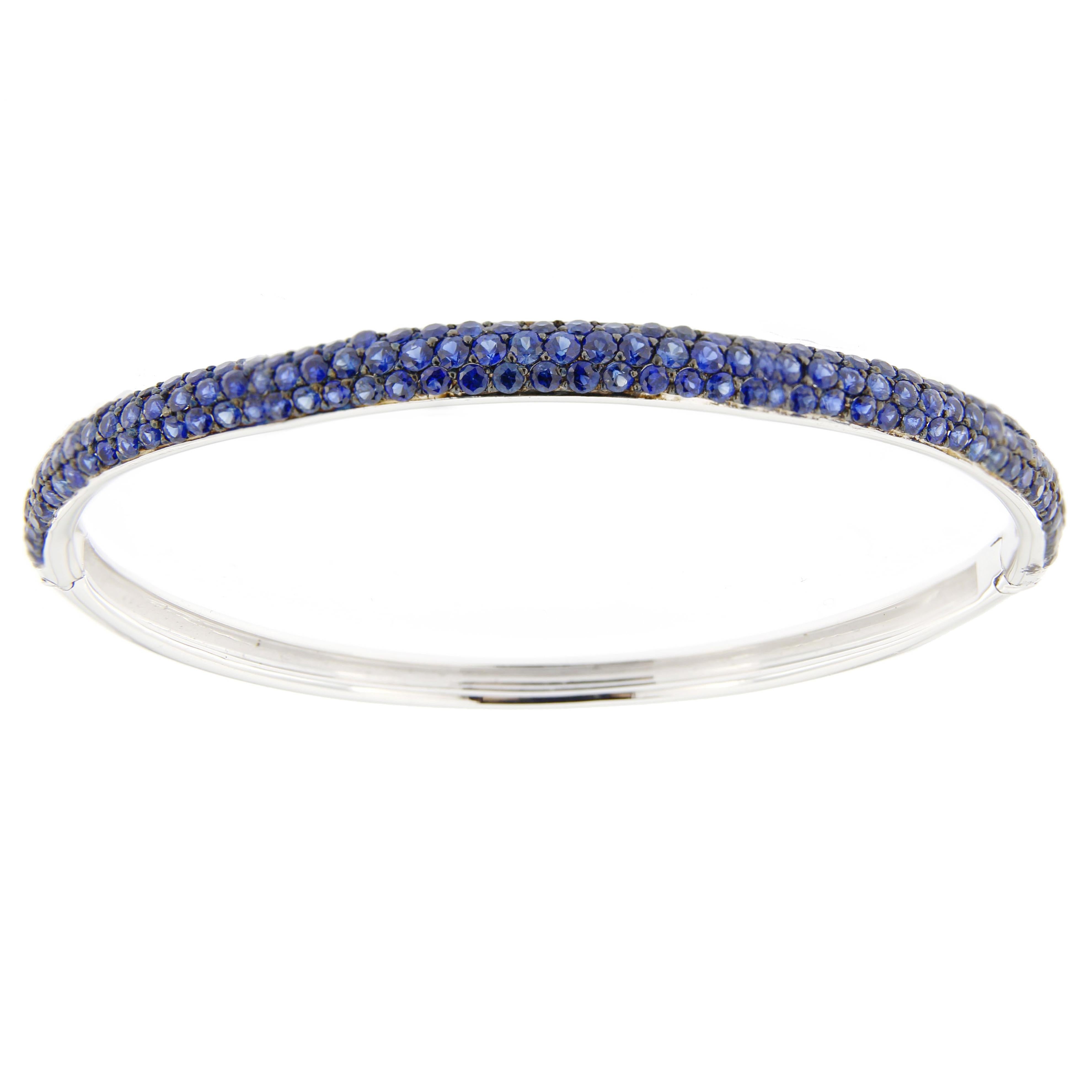 Women's Alex Jona Blue Sapphire Pavé 18 Karat White Gold Bangle Bracelet