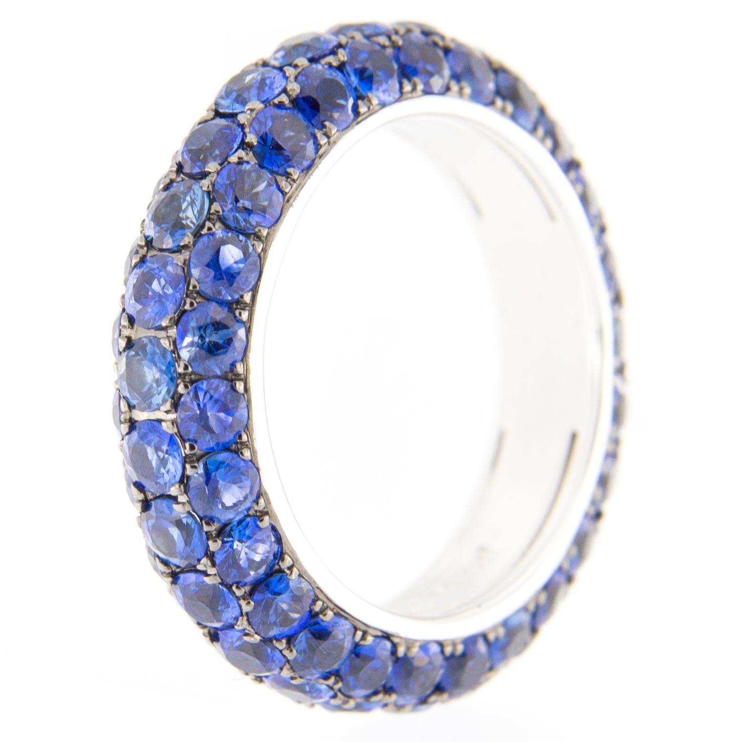 Women's Alex Jona Blue Sapphire Pavé 18 Karat White Gold Eternity Band Ring