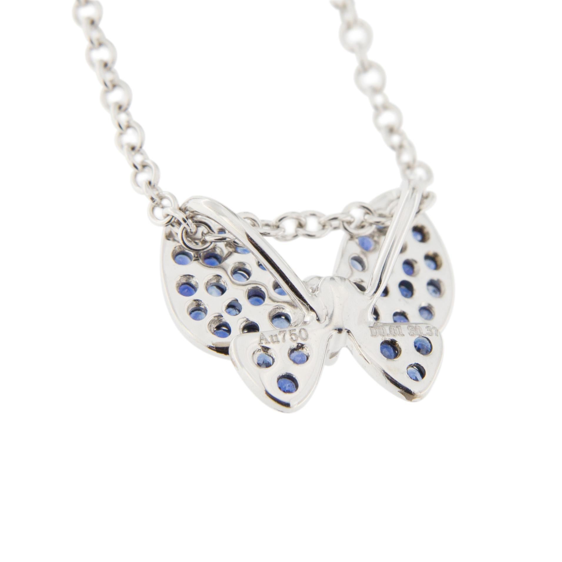 Jona Blue Sapphire White Diamond 18 Karat White Gold Butterfly Pendant Necklace In New Condition In Torino, IT