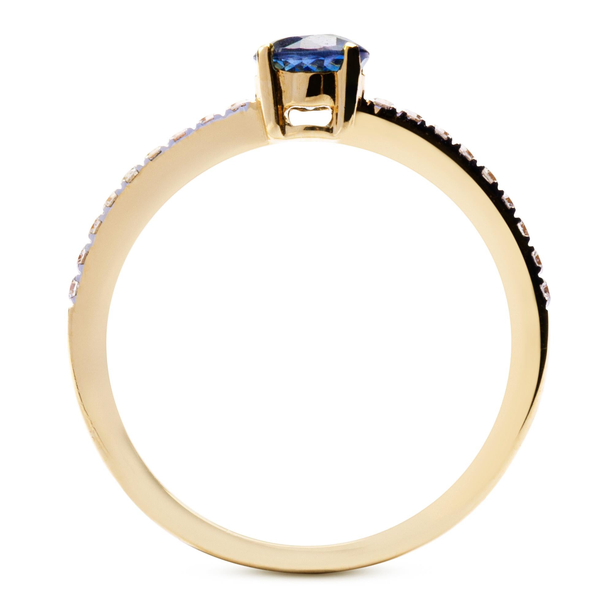 Jona Blue Sapphire White Diamond 18 Karat Yellow Gold Solitaire Ring 1