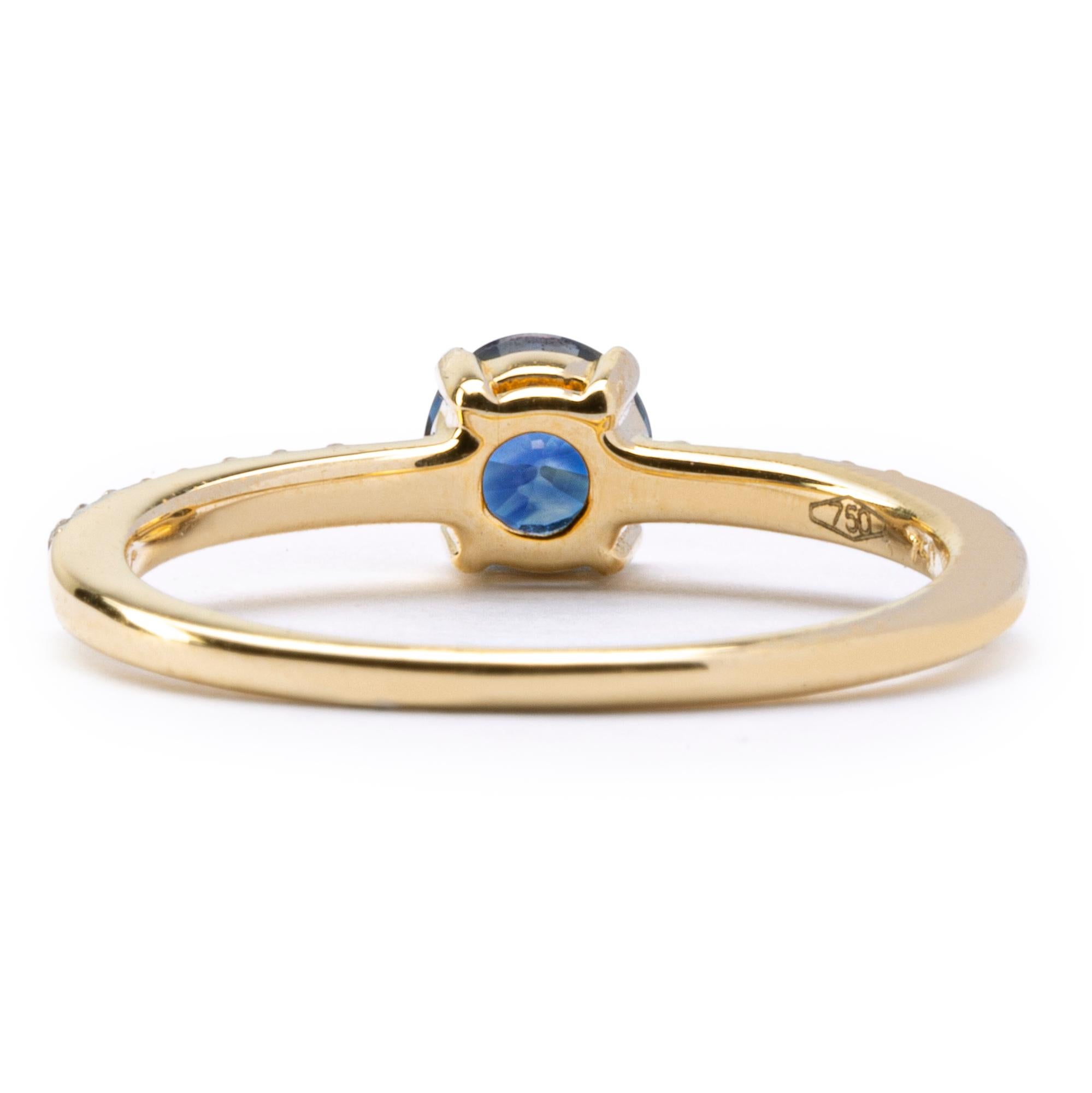 Jona Blue Sapphire White Diamond 18 Karat Yellow Gold Solitaire Ring 2